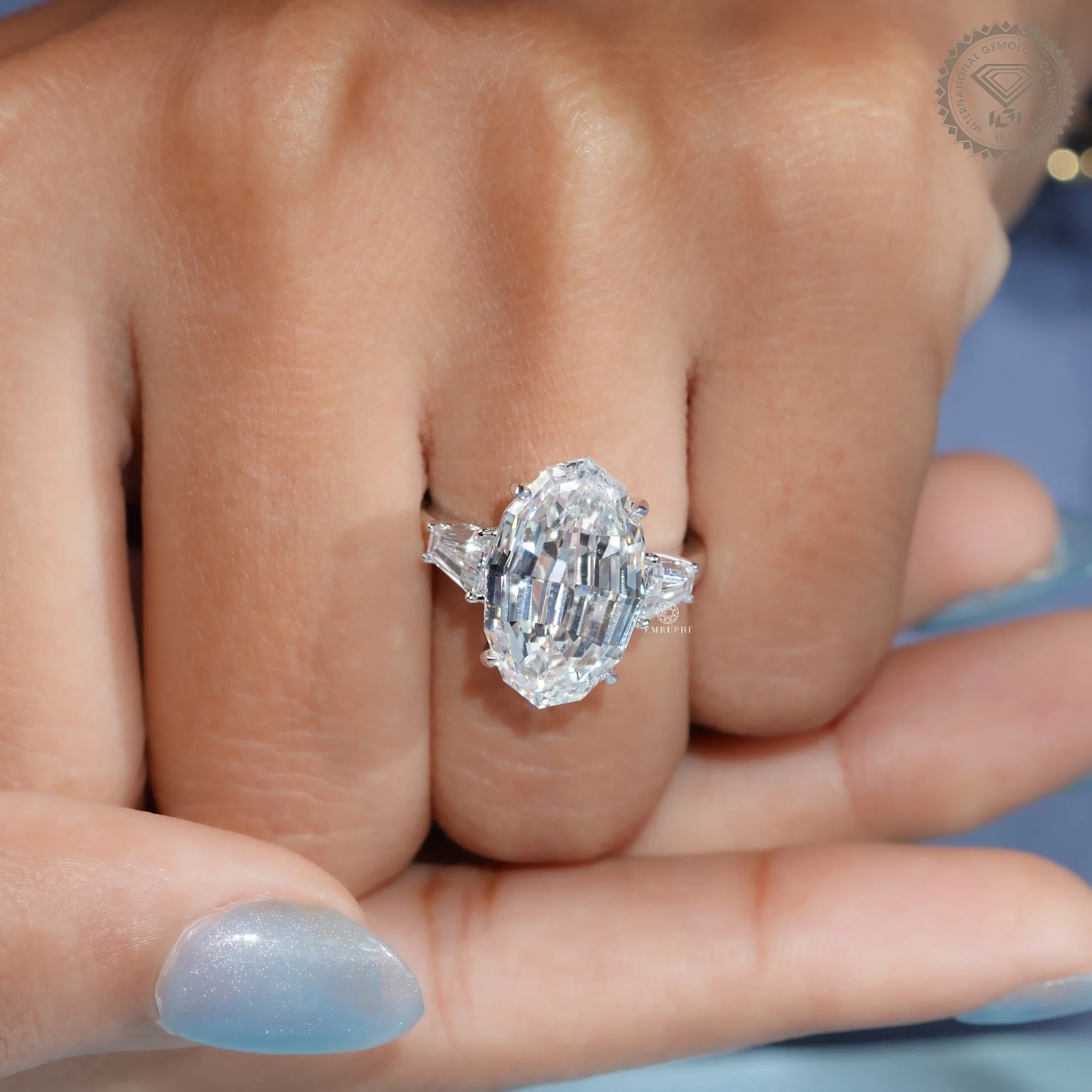 7 CT Oval Step Cut Lab Grown Diamond Engagement Ring, IGI Certified — view 8