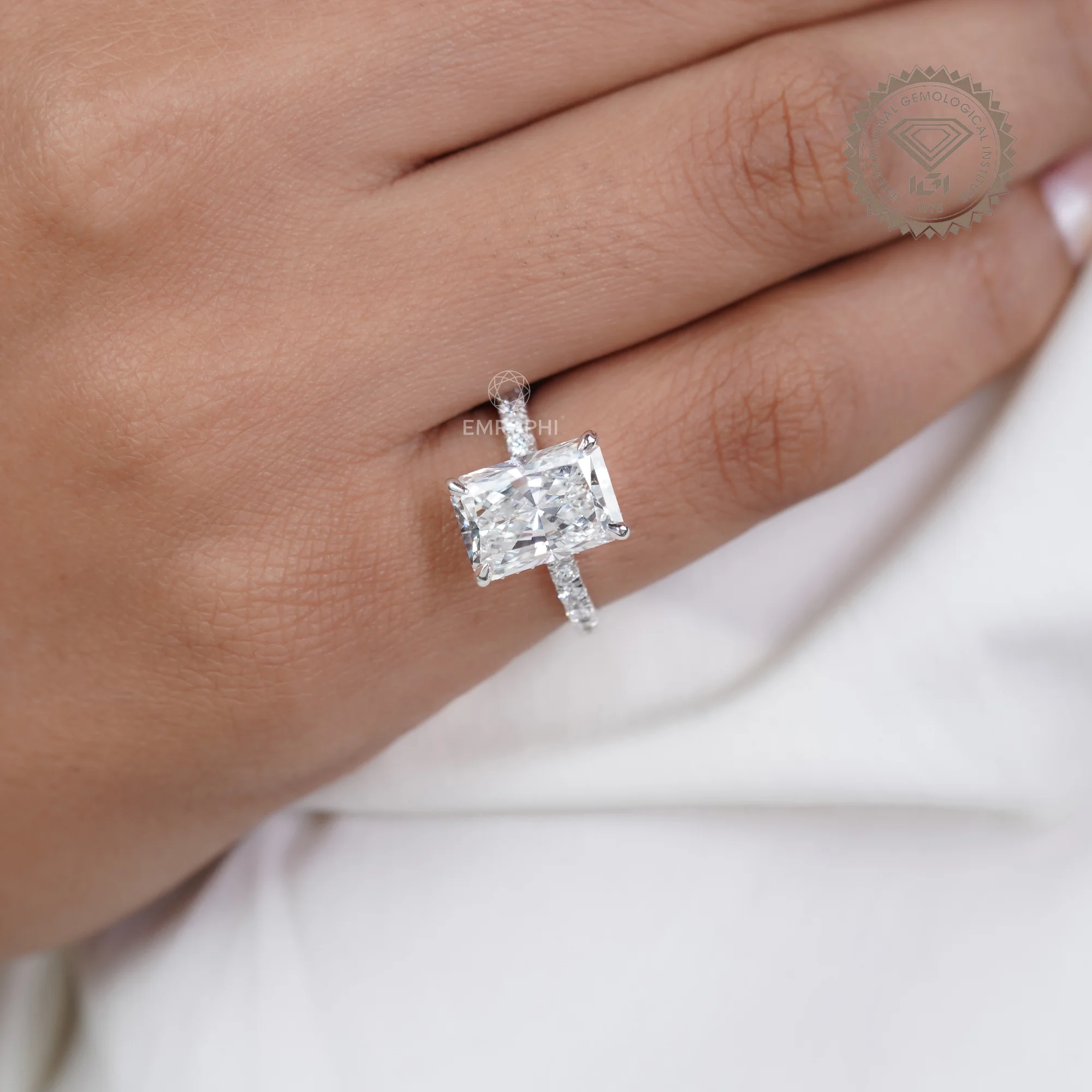4 CT Radiant Cut Lab Diamond Halo Ring, IGI Certified 14k Gold Wedding Ring — view 9