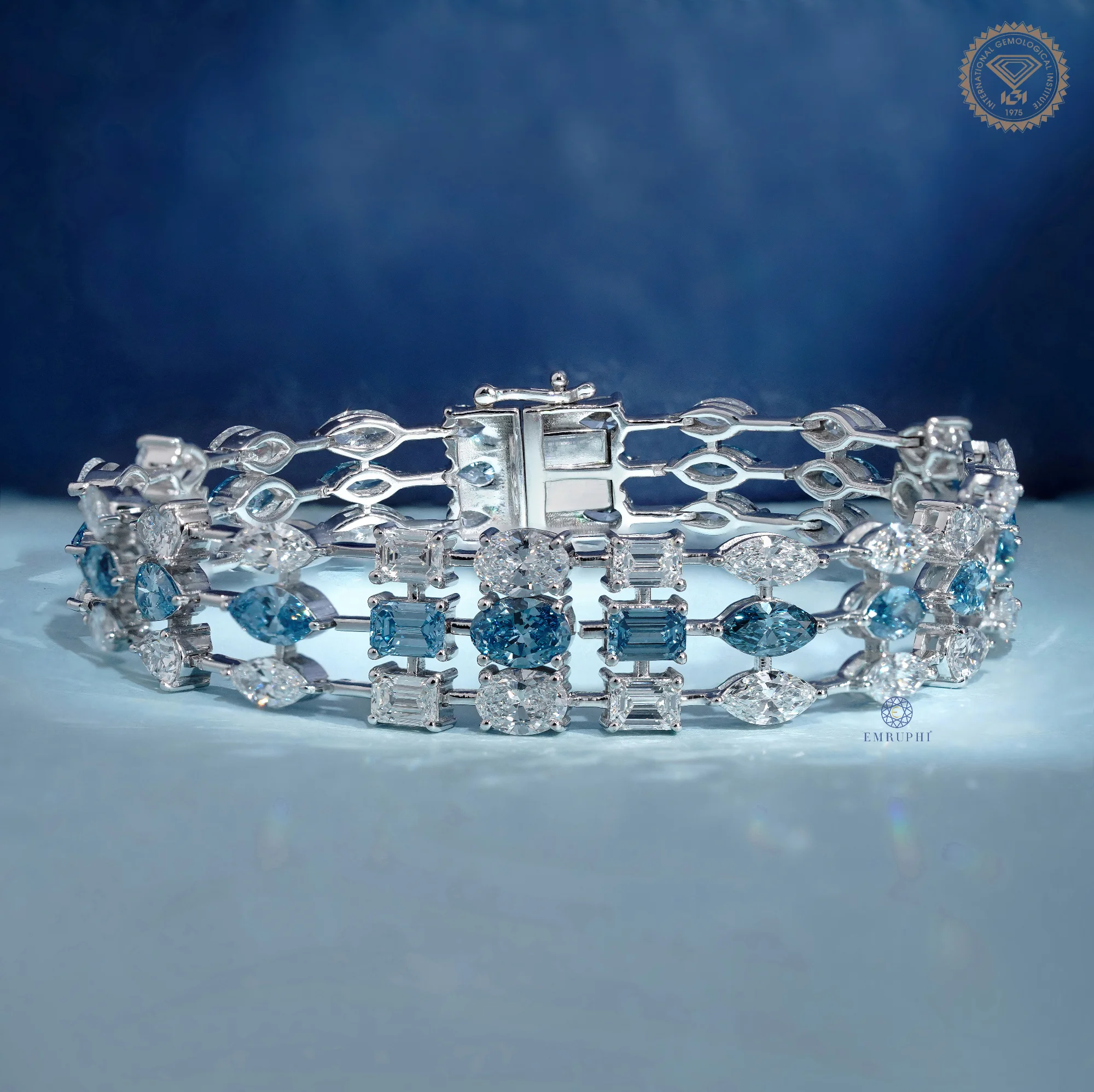Blue and White Mixed Shape Lab Grown Diamond Bracelet — view 6