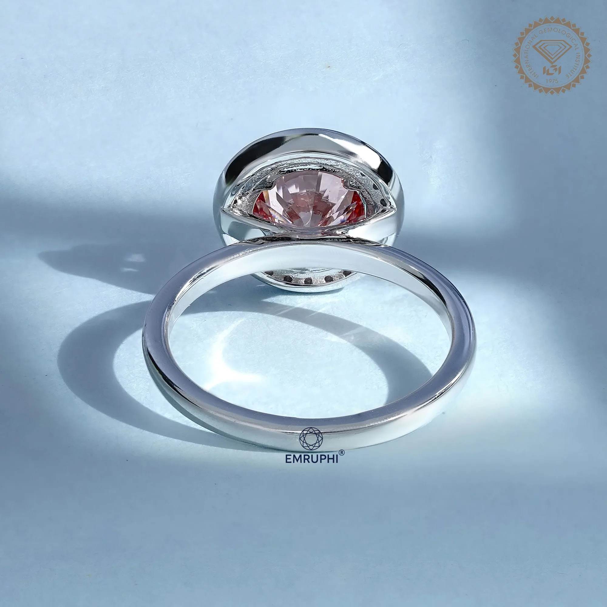 2 CT Round Halo Engagement Ring, Vivid Pink Center Stone, Diamond Halo Ring, Romantic Proposal Ring — view 4