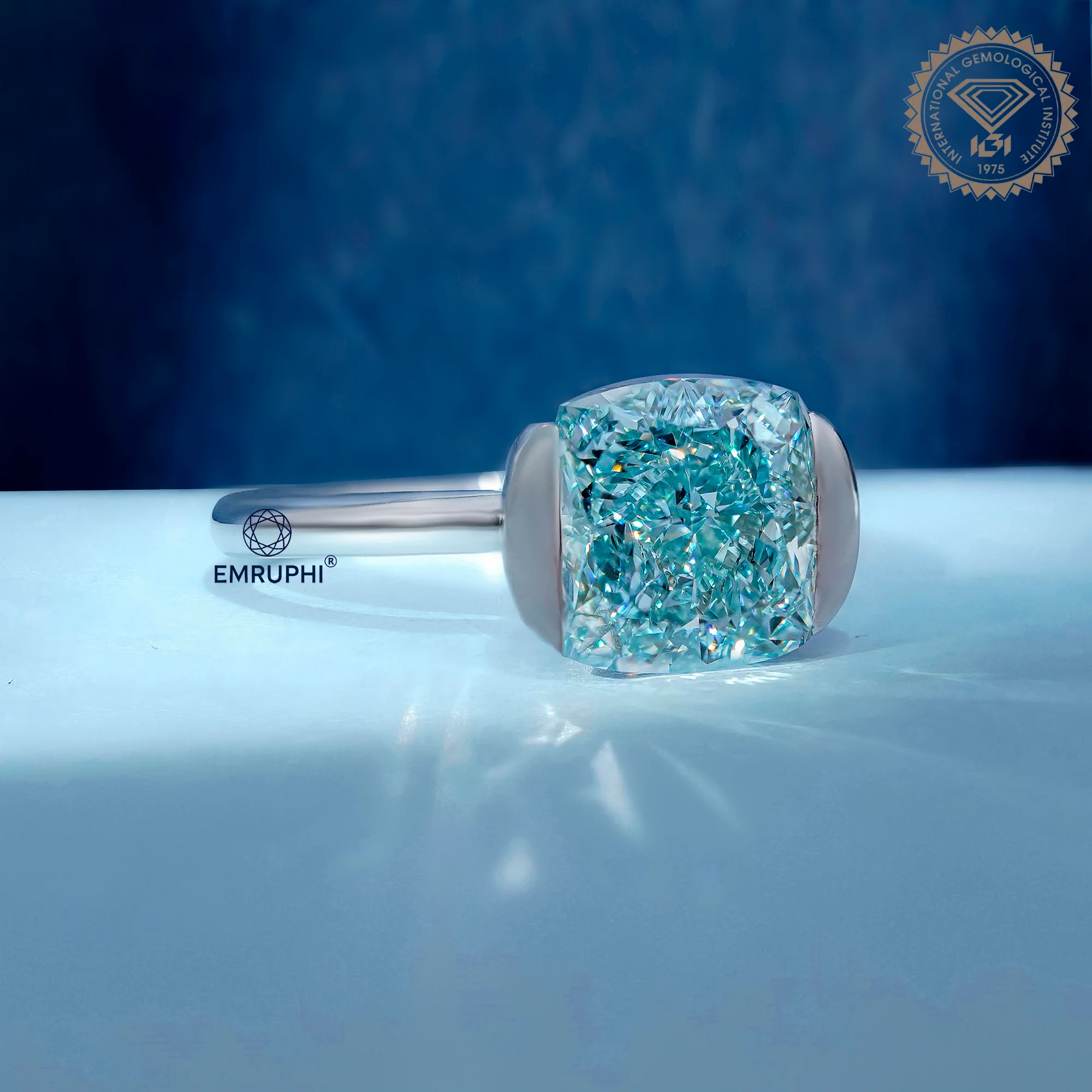 Cushion Solitaire Half Bezel Ring, Cushion Engagement Ring in 18k Gold, — view 3