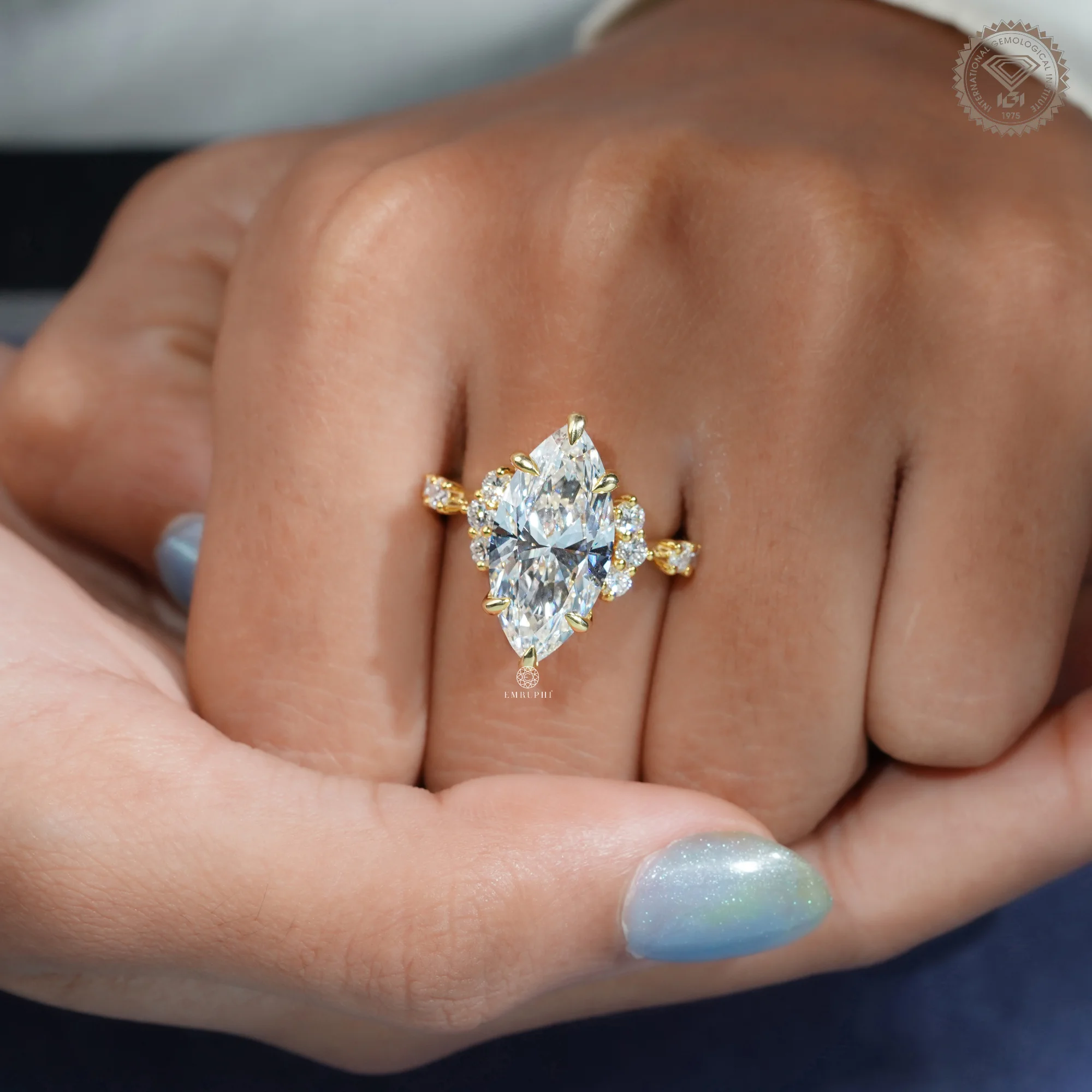 6 CT Marquise Lab Grown Vintage Engagement Ring, IGI Certified — view 9