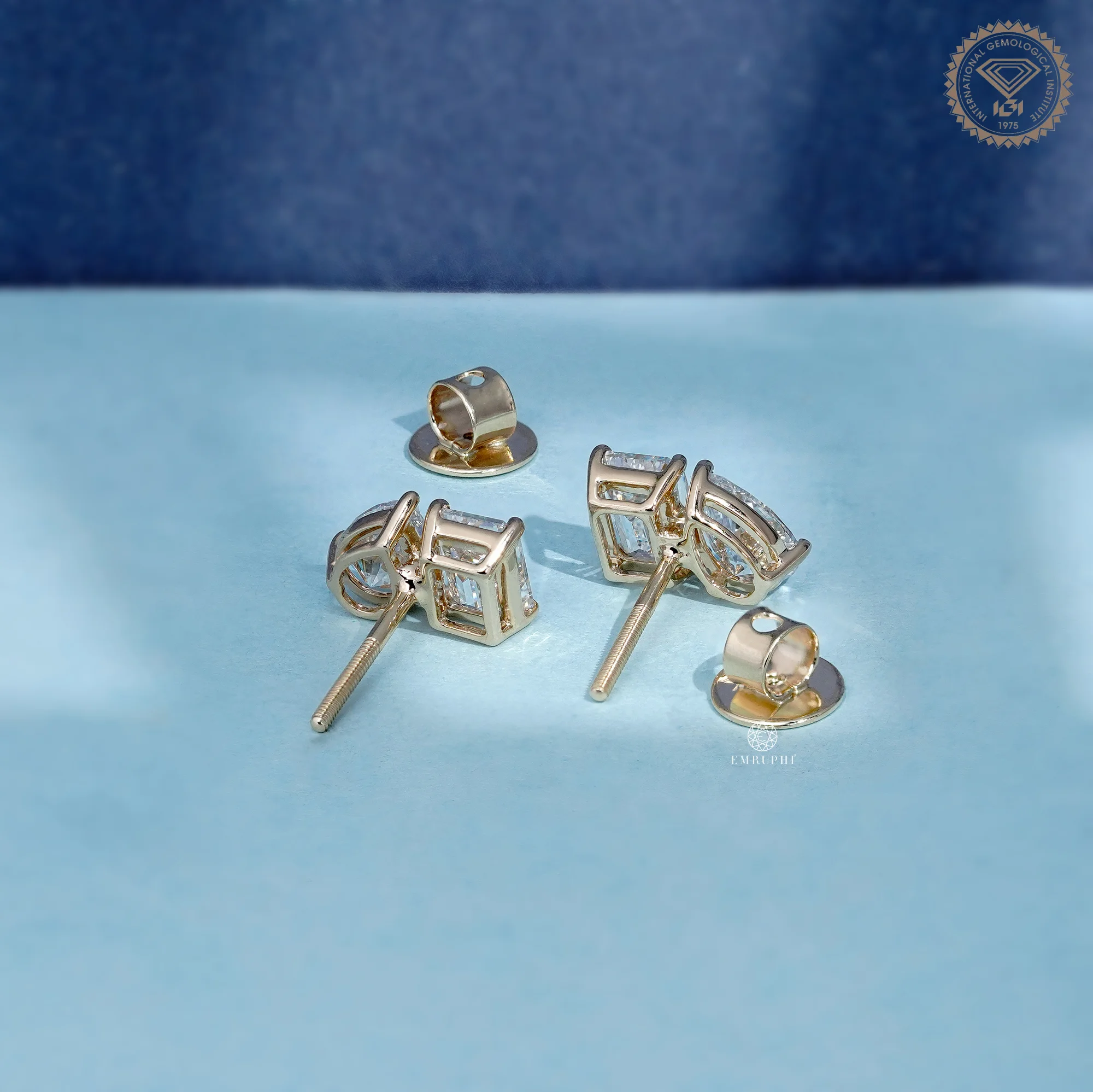 4.00 TCW Emerald & Pear Diamond Earrings, Toi et Moi Studs, 14K Yellow Gold Earrings — view 4