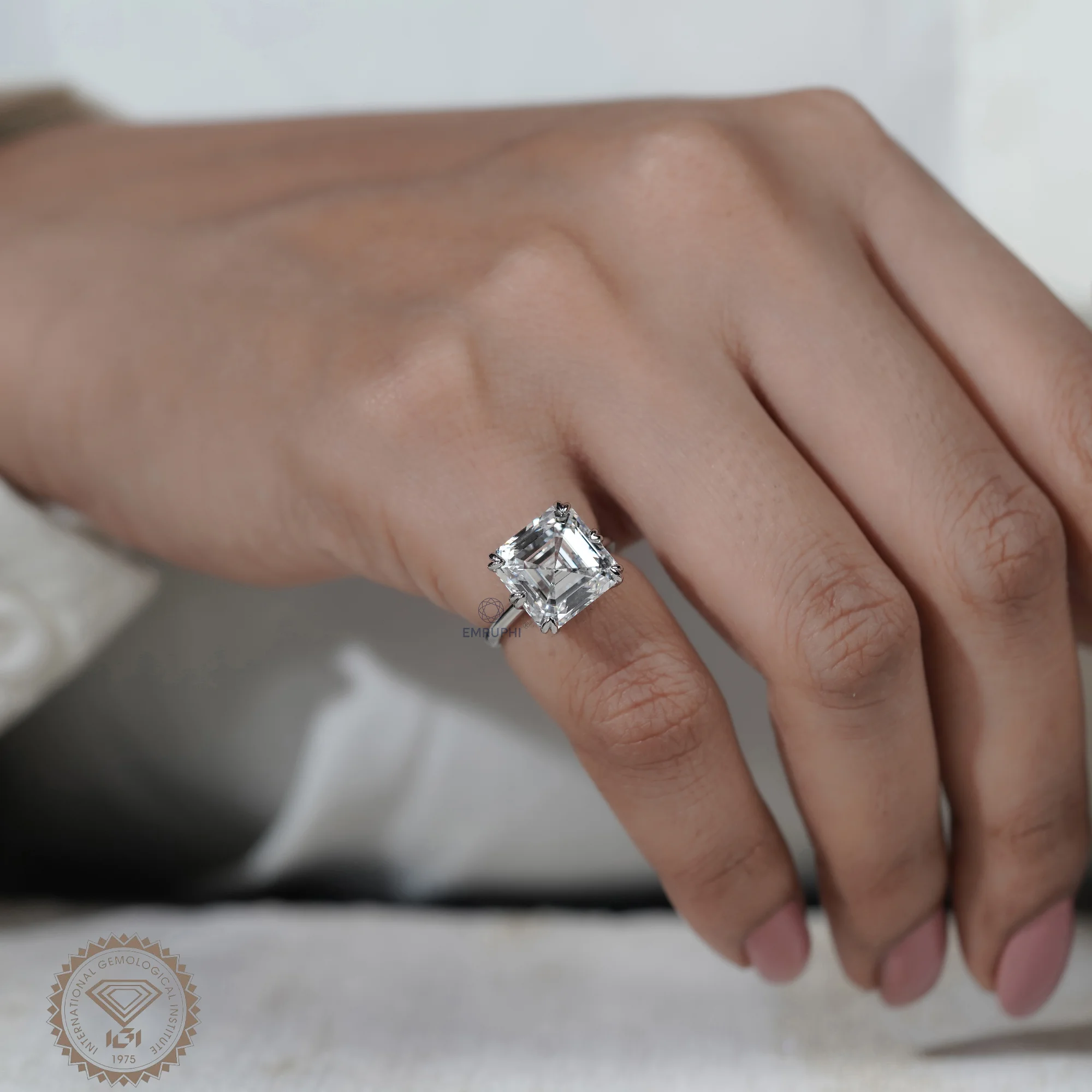 7 Carat Asscher Cut Lab Grown Diamond Engagement Ring — view 11