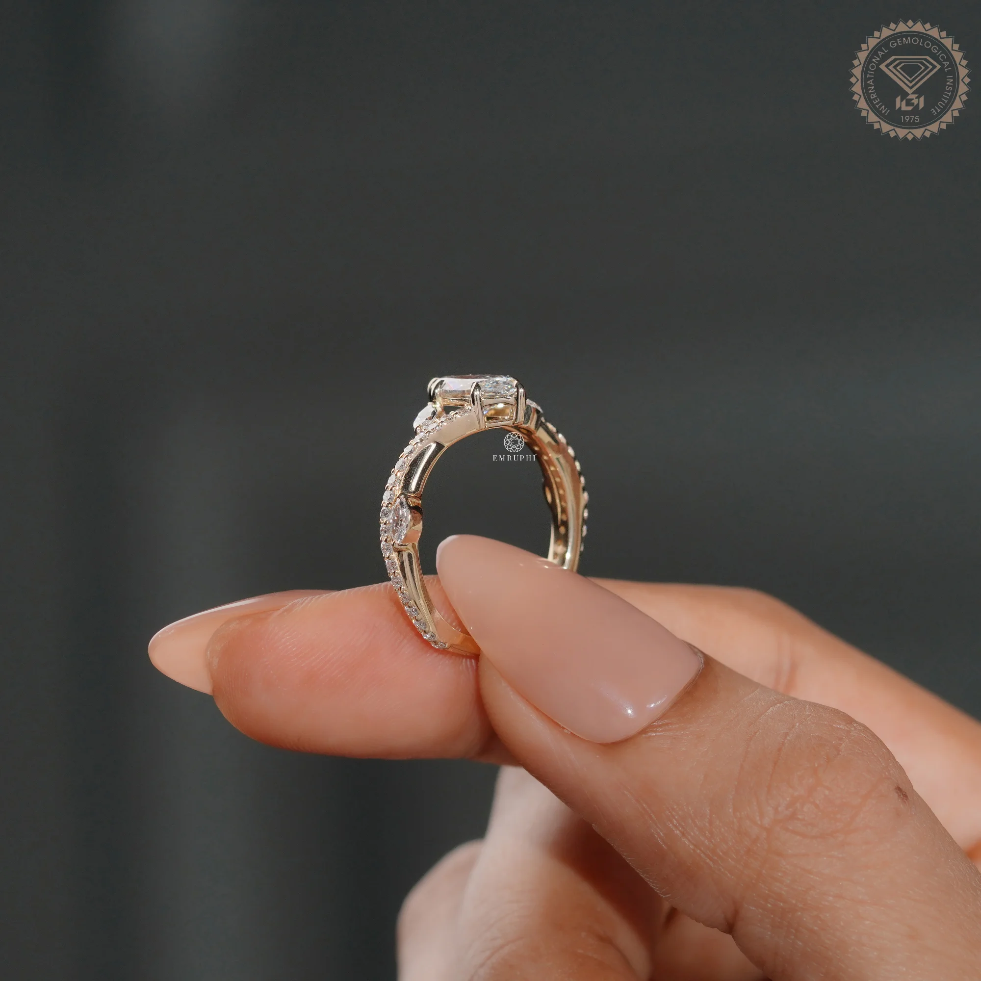 1.00 CT Marquise Lab Grown Diamond Engagement Ring, Twisted Diamond Band — view 5