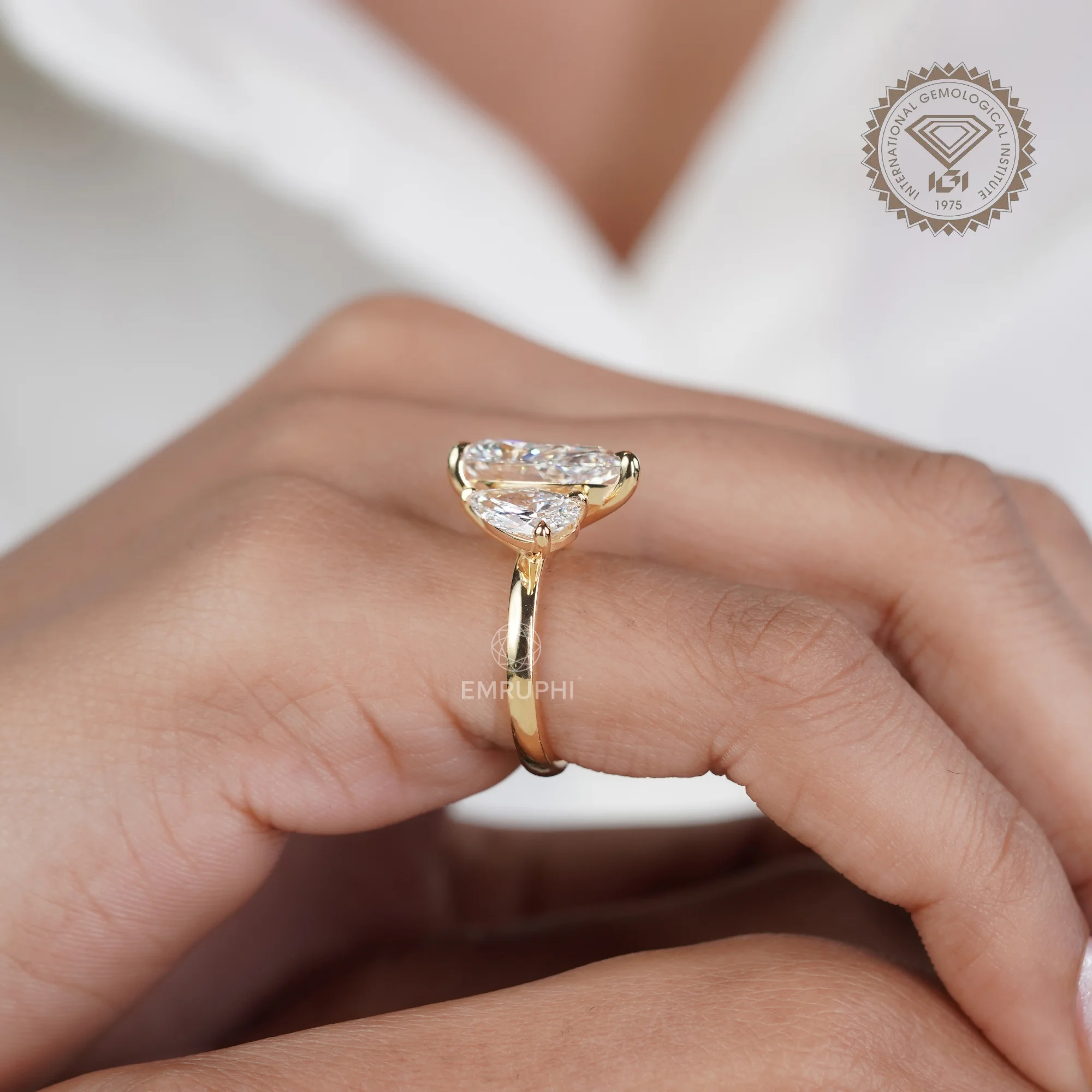 Pear Toi et Moi Lab Grown Engagement Ring, Two Stone Wedding Ring — view 9