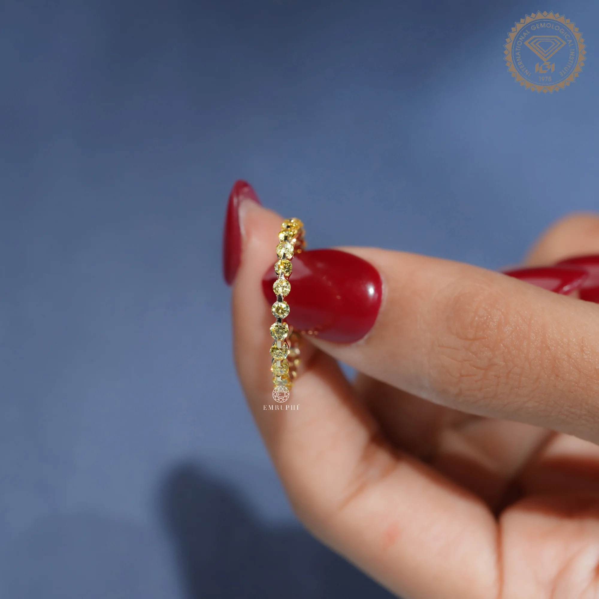 Fancy Yellow Diamond Eternity Band, Round Vivid Yellow Wedding Band — view 6