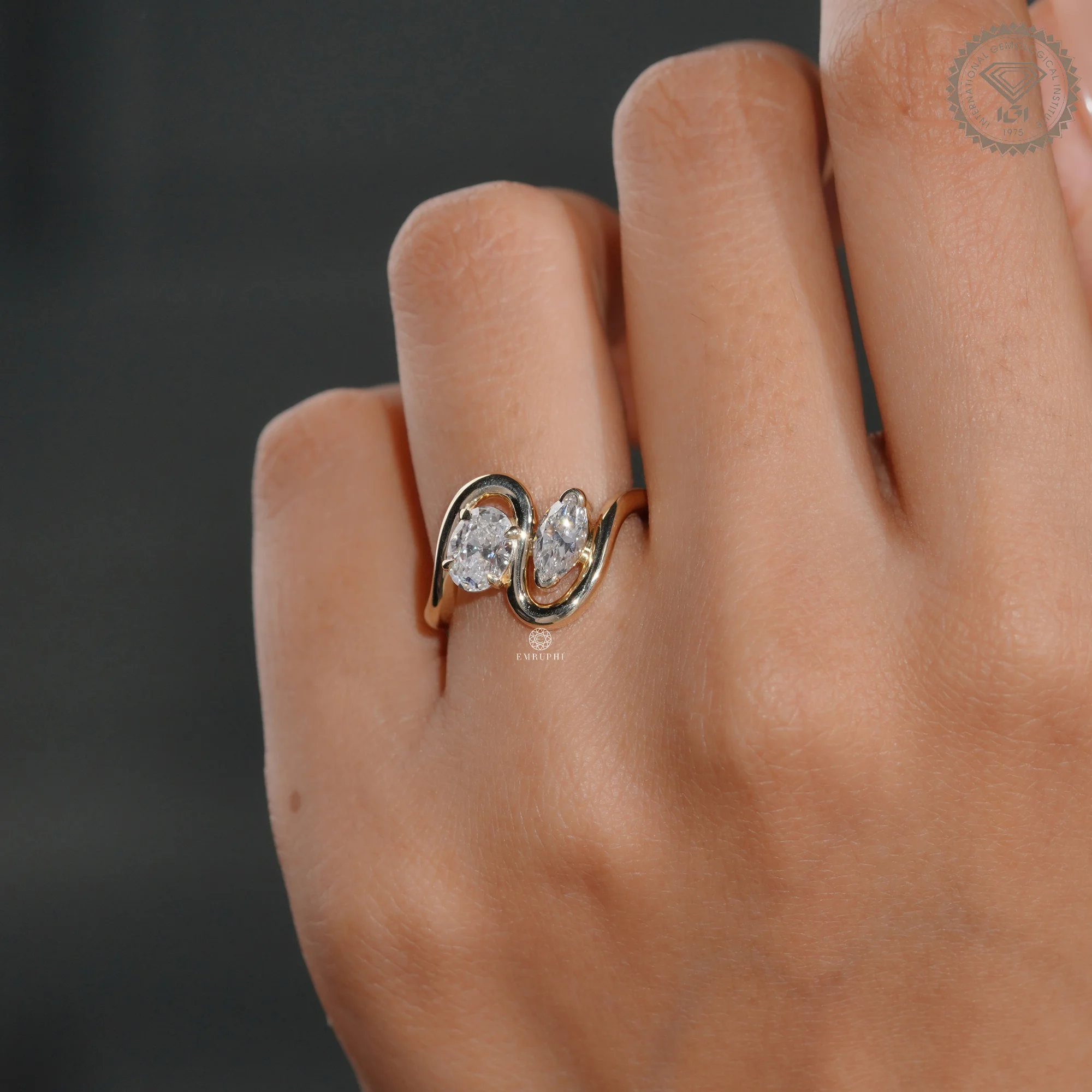 Toi et Moi Lab Grown Diamond Ring, Oval and Marquise Two Stone Engagement Ring — view 7