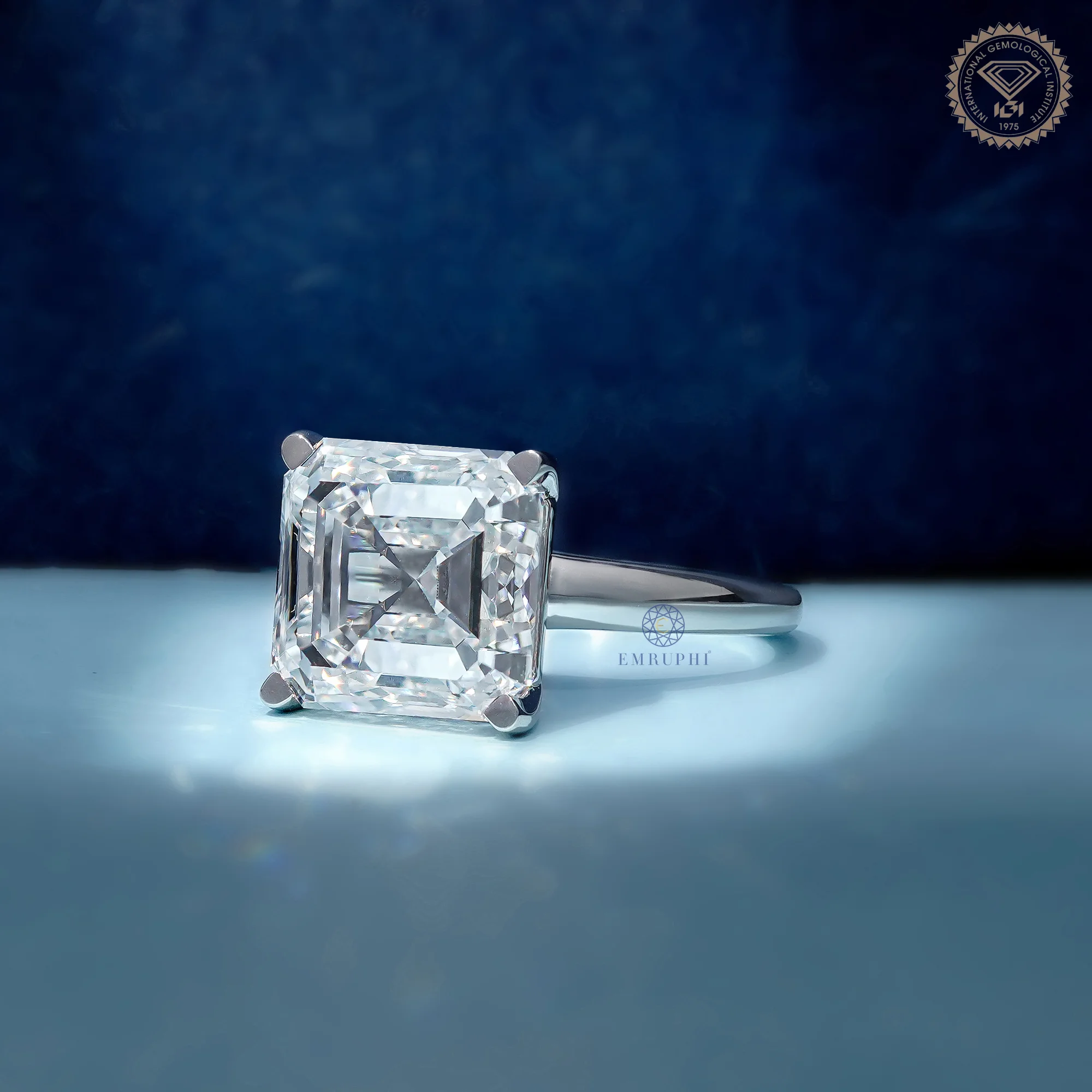 6 CT Asscher Lab Grown Engagement Ring, Asscher Cut Cathedral Solitaire Ring — view 2