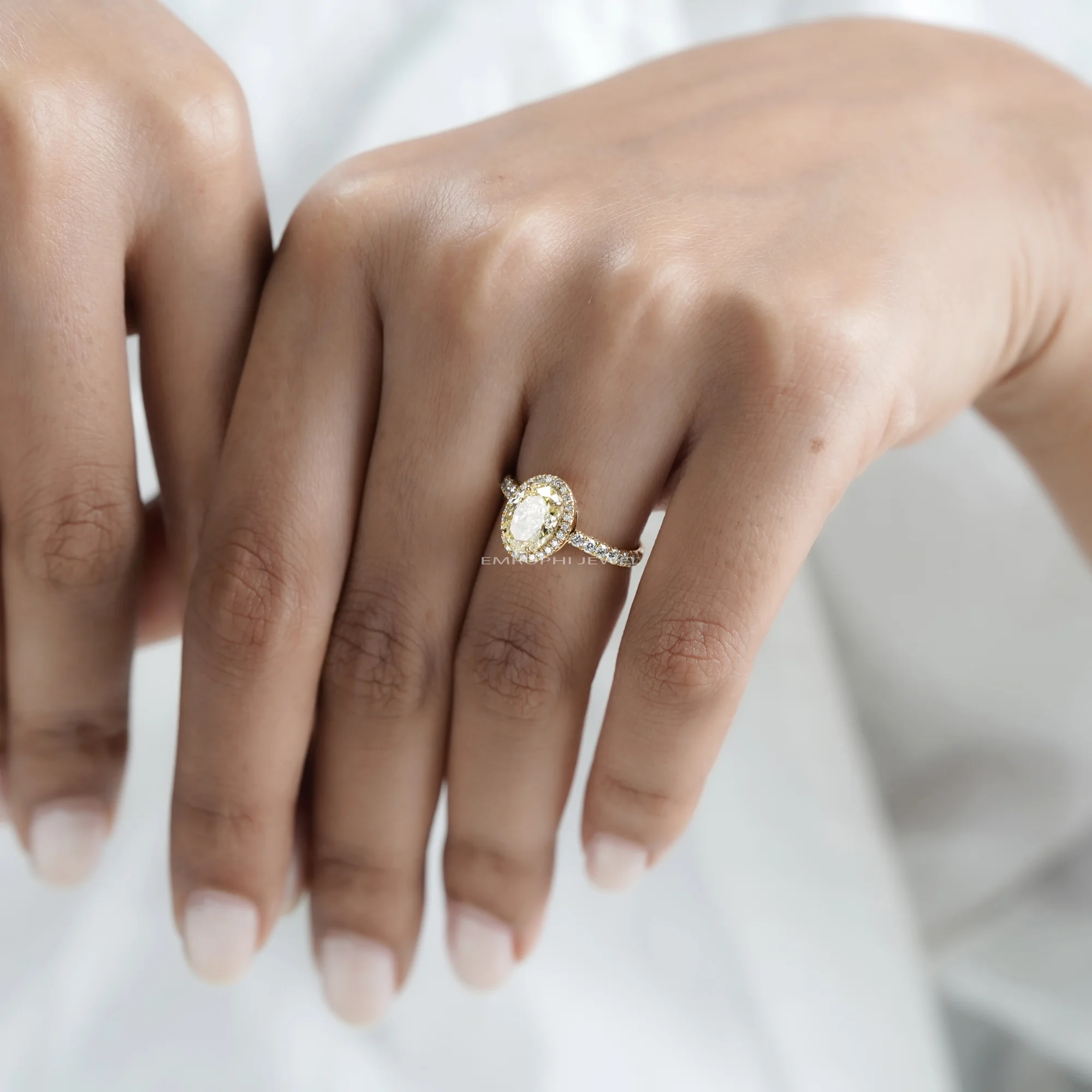 1.50 CT Lab-Grown Yellow Diamond Ring, 14K Gold Vintage Halo Engagement Ring — view 10
