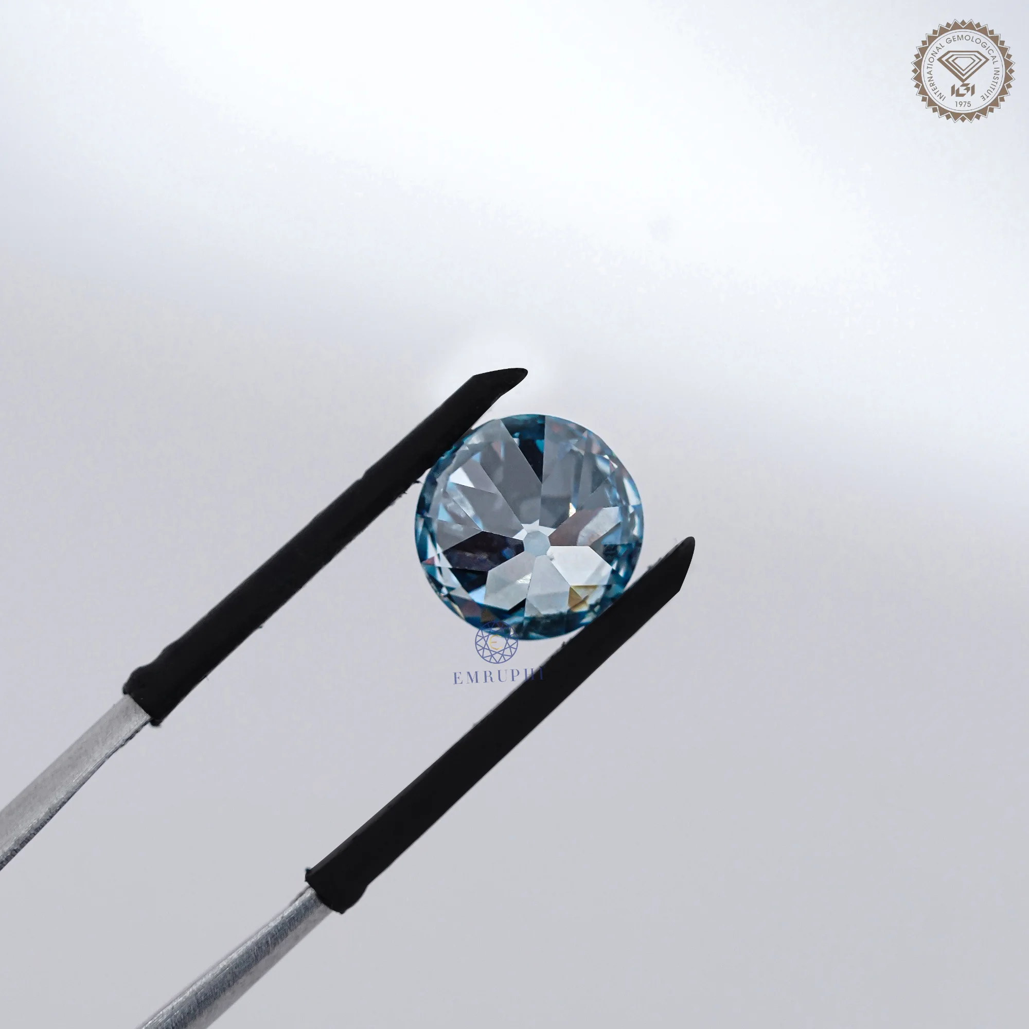 3.05 CT Round Cut Vivid Blue Old Mine Diamond, Loose Blue Diamond — view 7