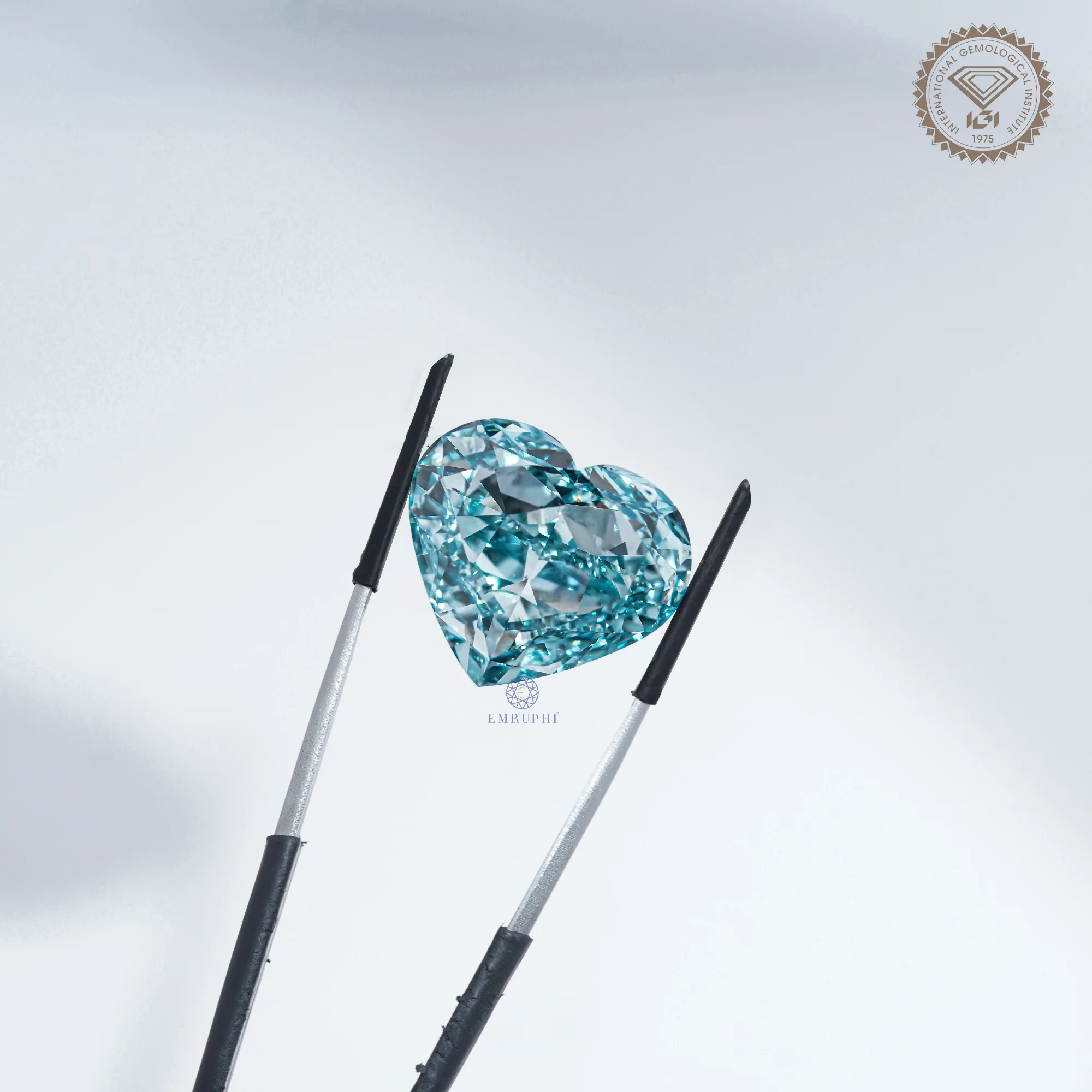 50.05 CT Vivid Blue Heart Cut Lab Grown Diamond, IGI Certified Loose Blue Diamond, — view 2