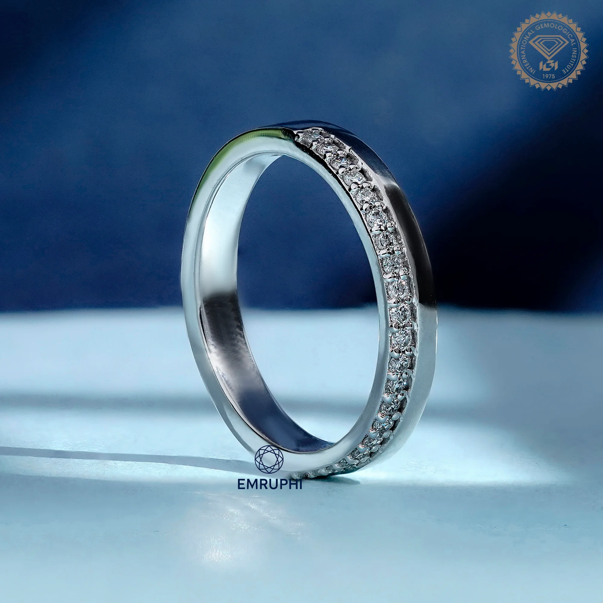 3 MM Pave Set Lab Diamond Wedding Band, Half Diamond Half Plain Band, Anniversary Gift — view 3