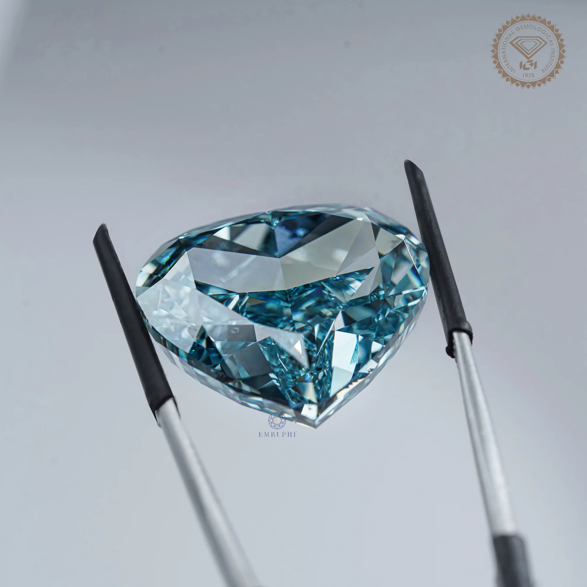 50.05 CT Vivid Blue Heart Cut Lab Grown Diamond, IGI Certified Loose Blue Diamond, — view 8
