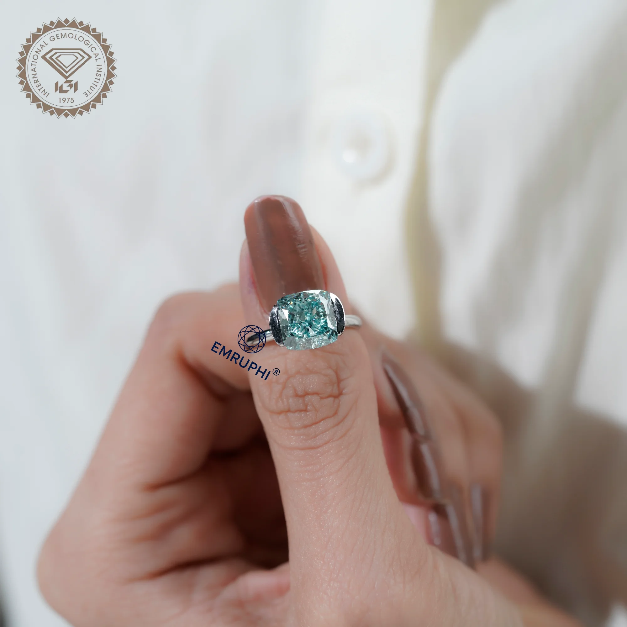 Cushion Solitaire Half Bezel Ring, Cushion Engagement Ring in 18k Gold, — view 9