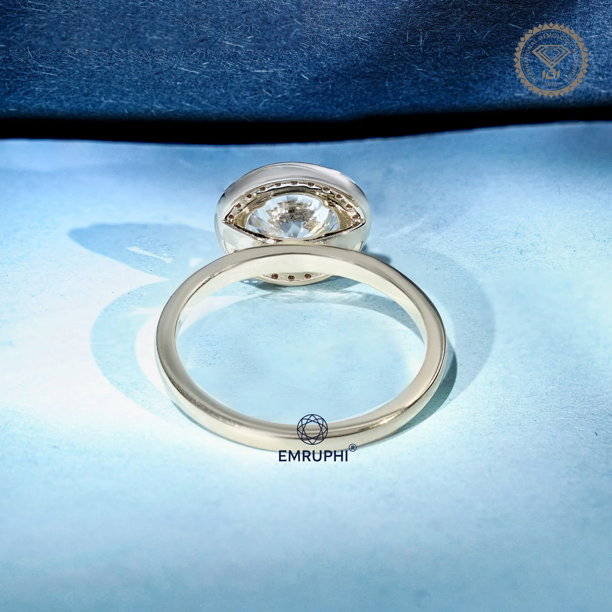 Round Cut Halo Engagement Ring in 14k Gold, Bezel Set Wedding Ring — view 4