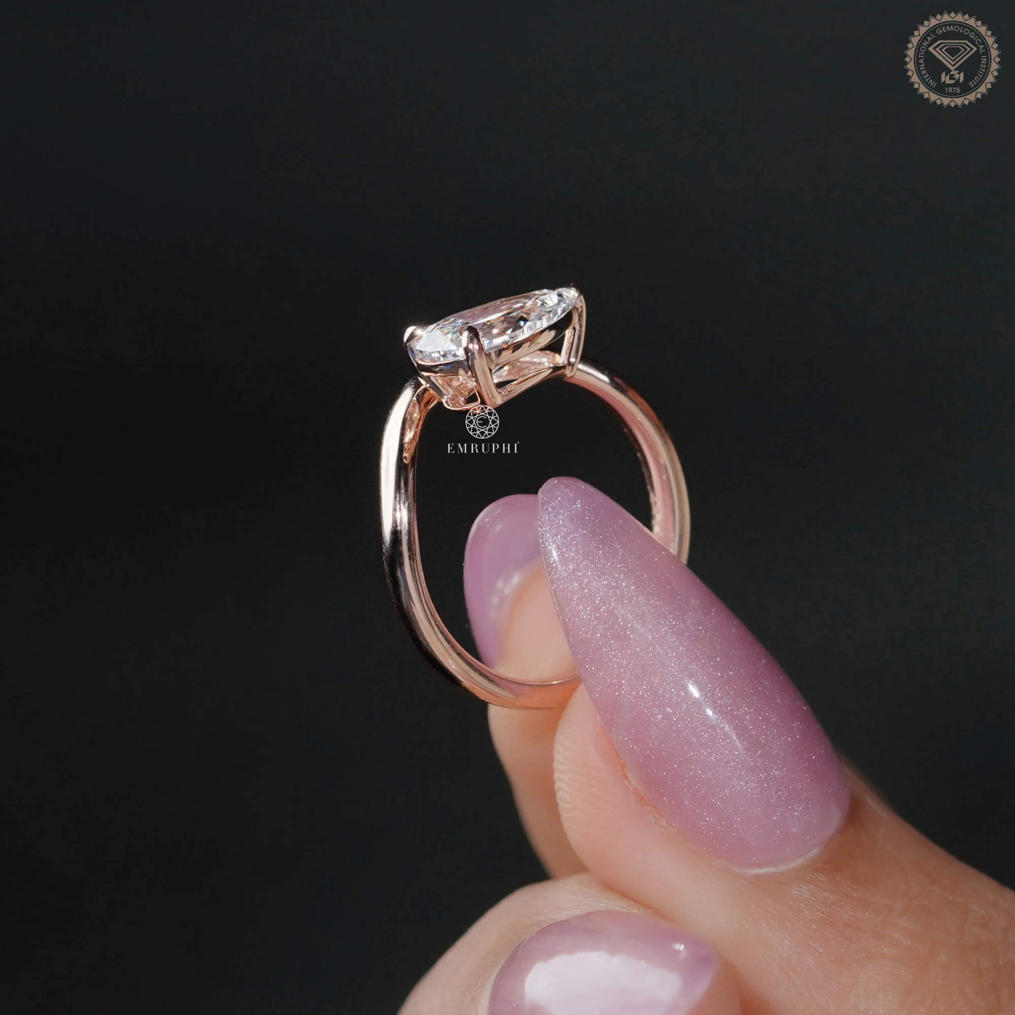 1 CT Pear Cut Lab Grown Diamond Engagement Ring, Curved Solitaire Ring — view 14
