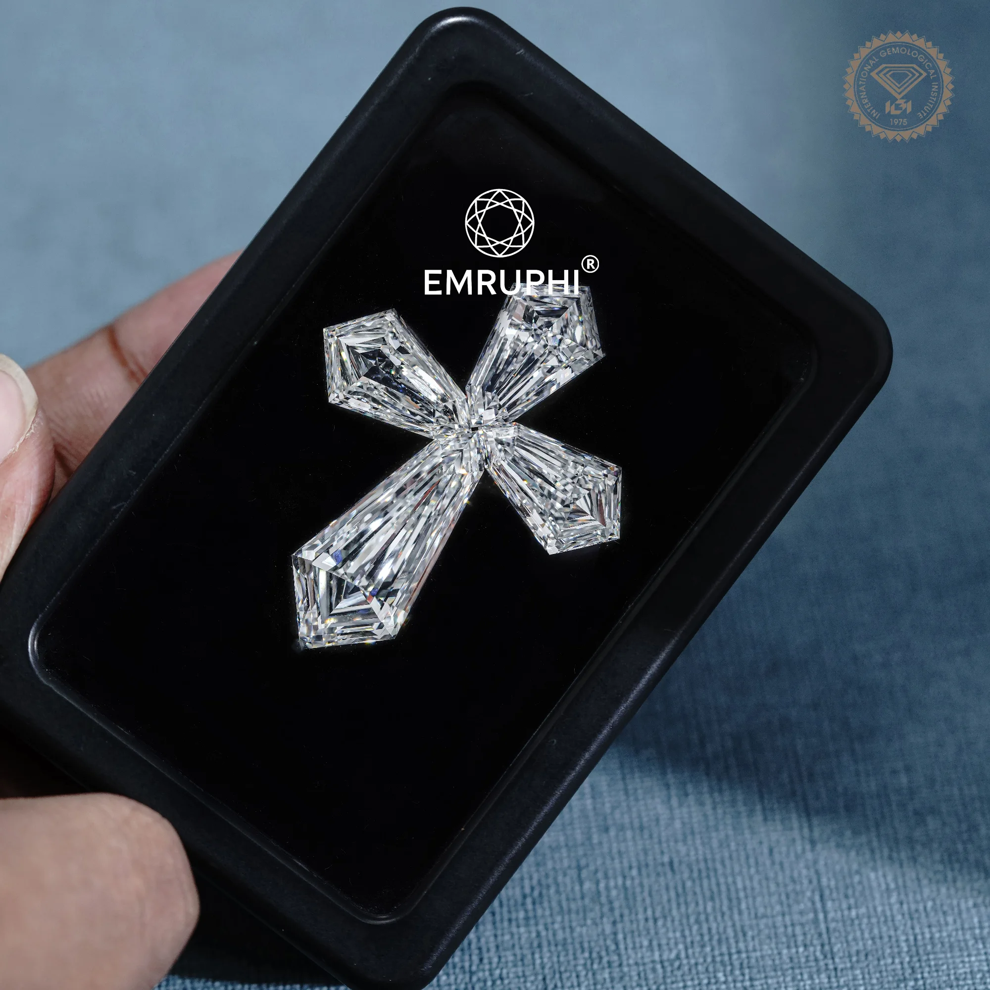 Cross Shape Lab Grown Diamond for Pendant, Geometric Religious Jewelry, IGI Certified — view 3