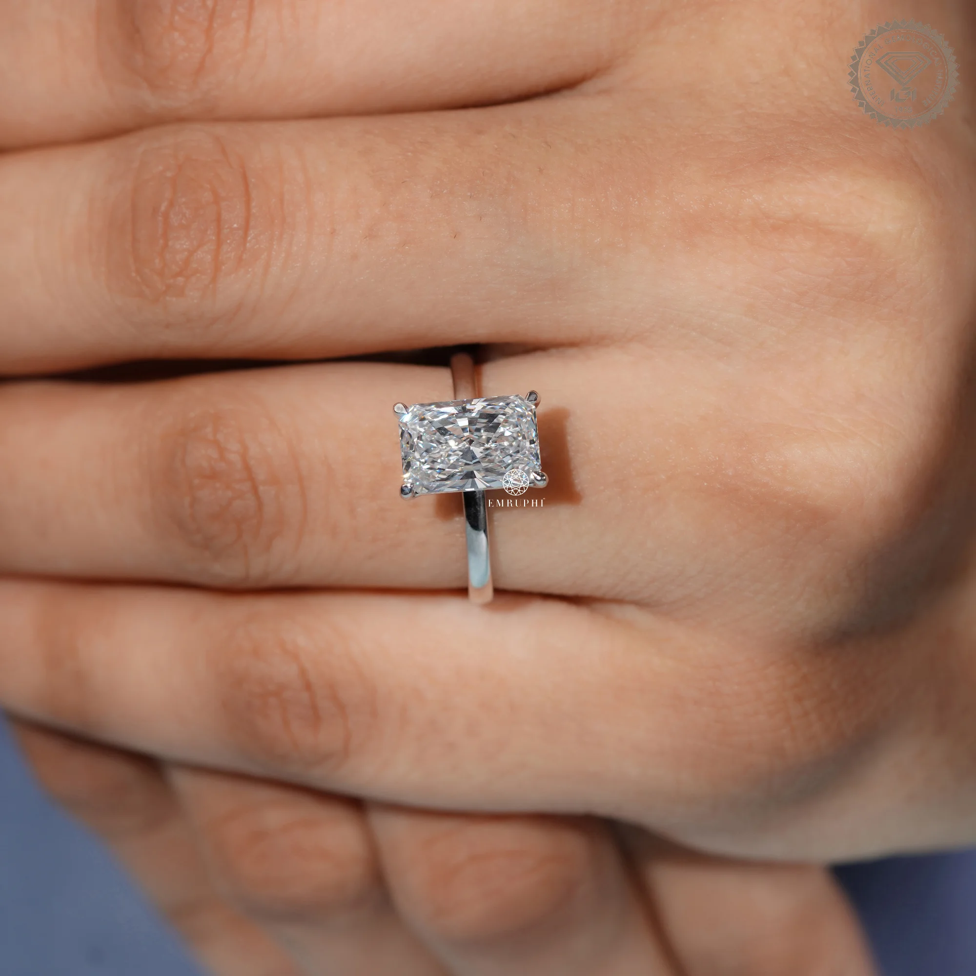 2.5 CT Radiant Solitaire Lab Diamond Ring, IGI Certified Diamond Engagement Ring — view 6