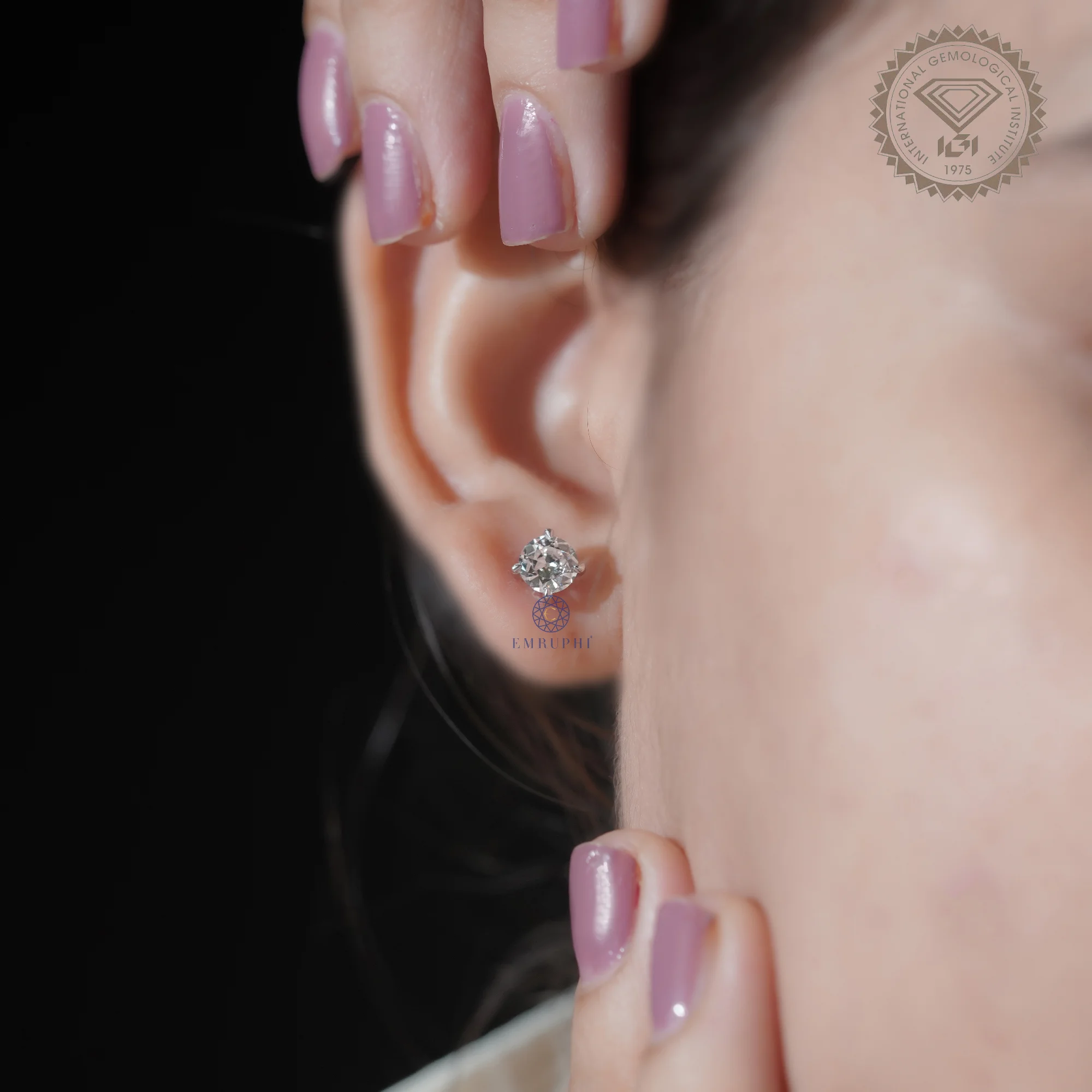 1.00 TCW Old European Stud Earrings, 14K White Gold Solitaire Stud Earrings, Tiny Diamond Push Back Earrings, Gift For Her — view 11