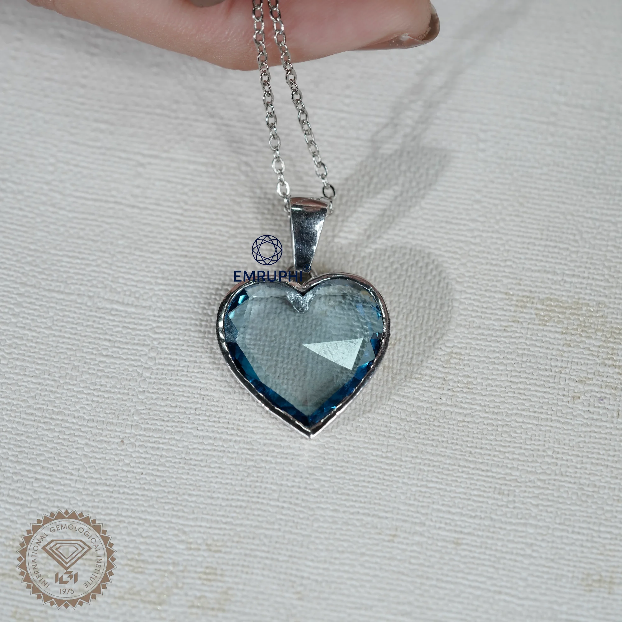 7 CT Vivid Blue Heart Diamond Pendant Necklace in 14K Gold — view 14