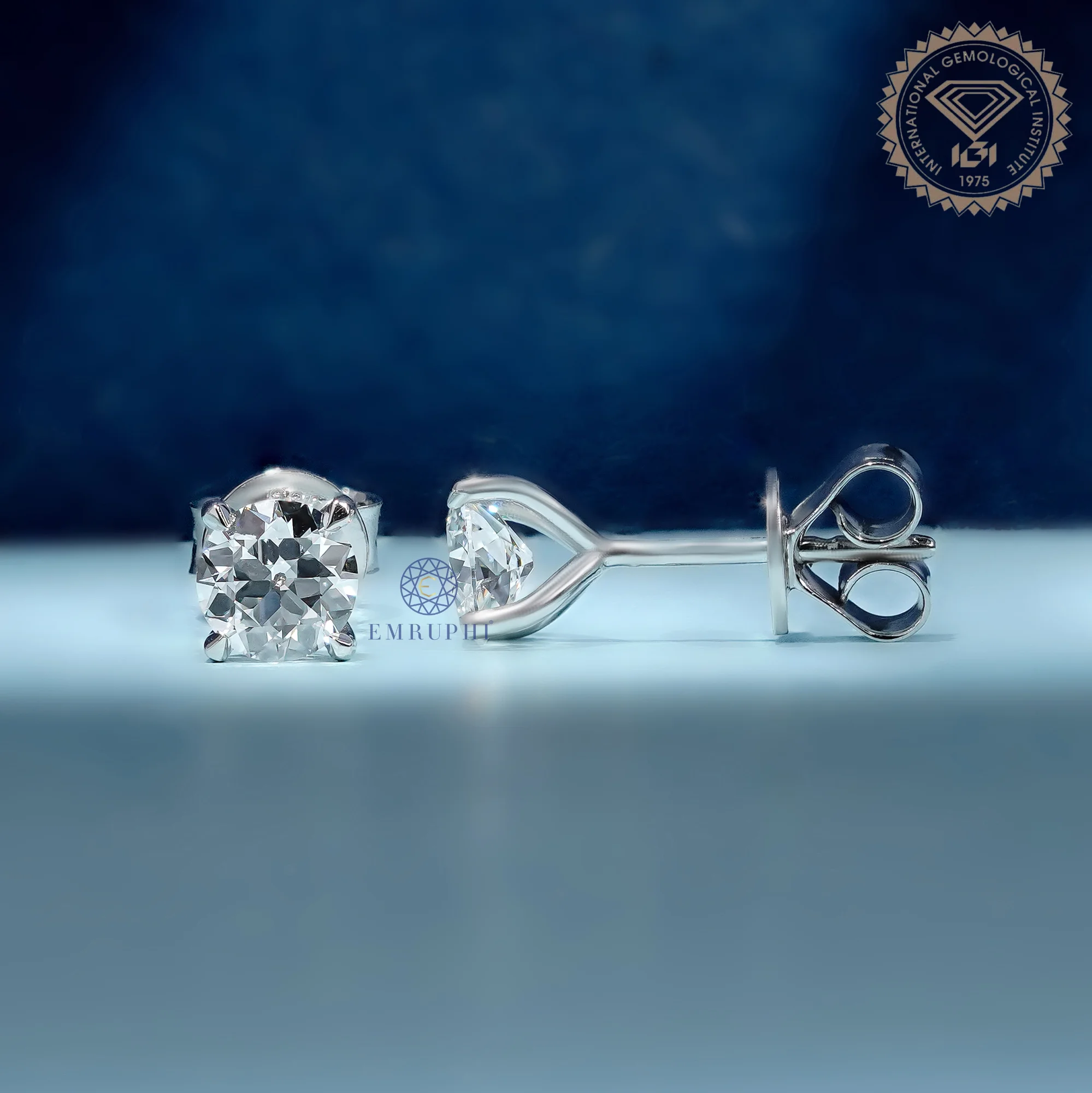 1.00 TCW Old European Stud Earrings, 14K White Gold Solitaire Stud Earrings, Tiny Diamond Push Back Earrings, Gift For Her — view 3