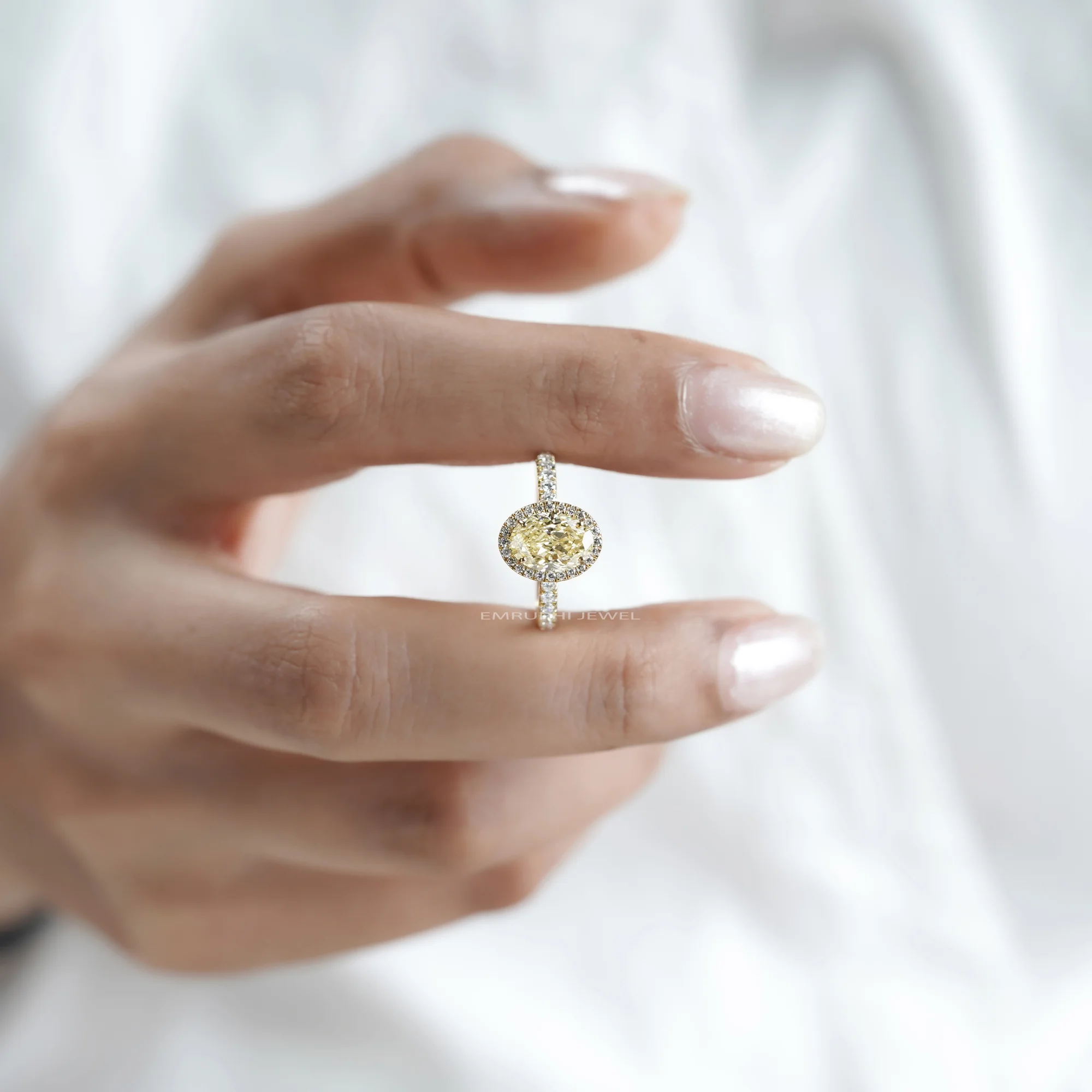 1.50 CT Lab-Grown Yellow Diamond Ring, 14K Gold Vintage Halo Engagement Ring — view 6
