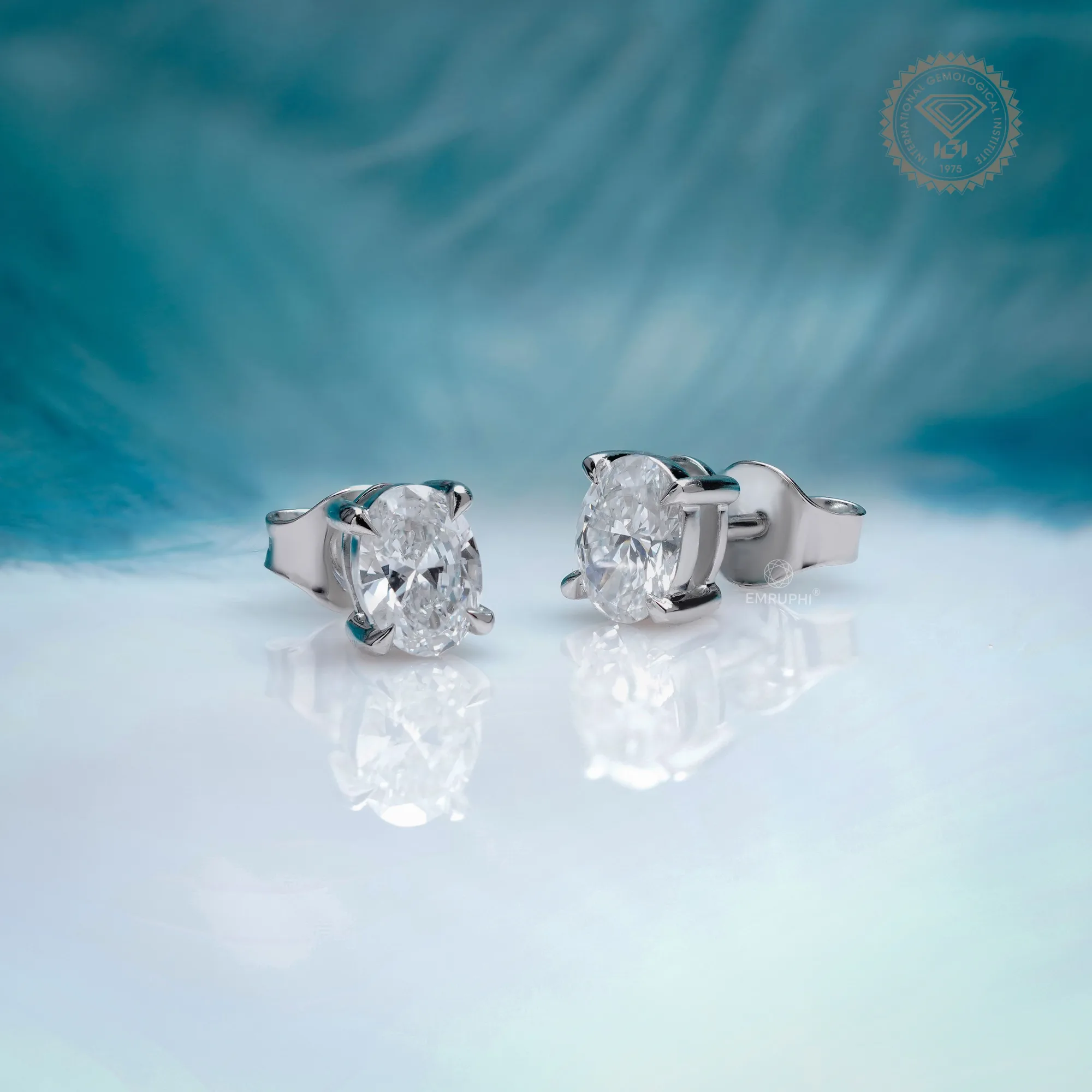 1 Carat Oval Lab Grown Diamond Stud Earrings: 14K Gold — view 2