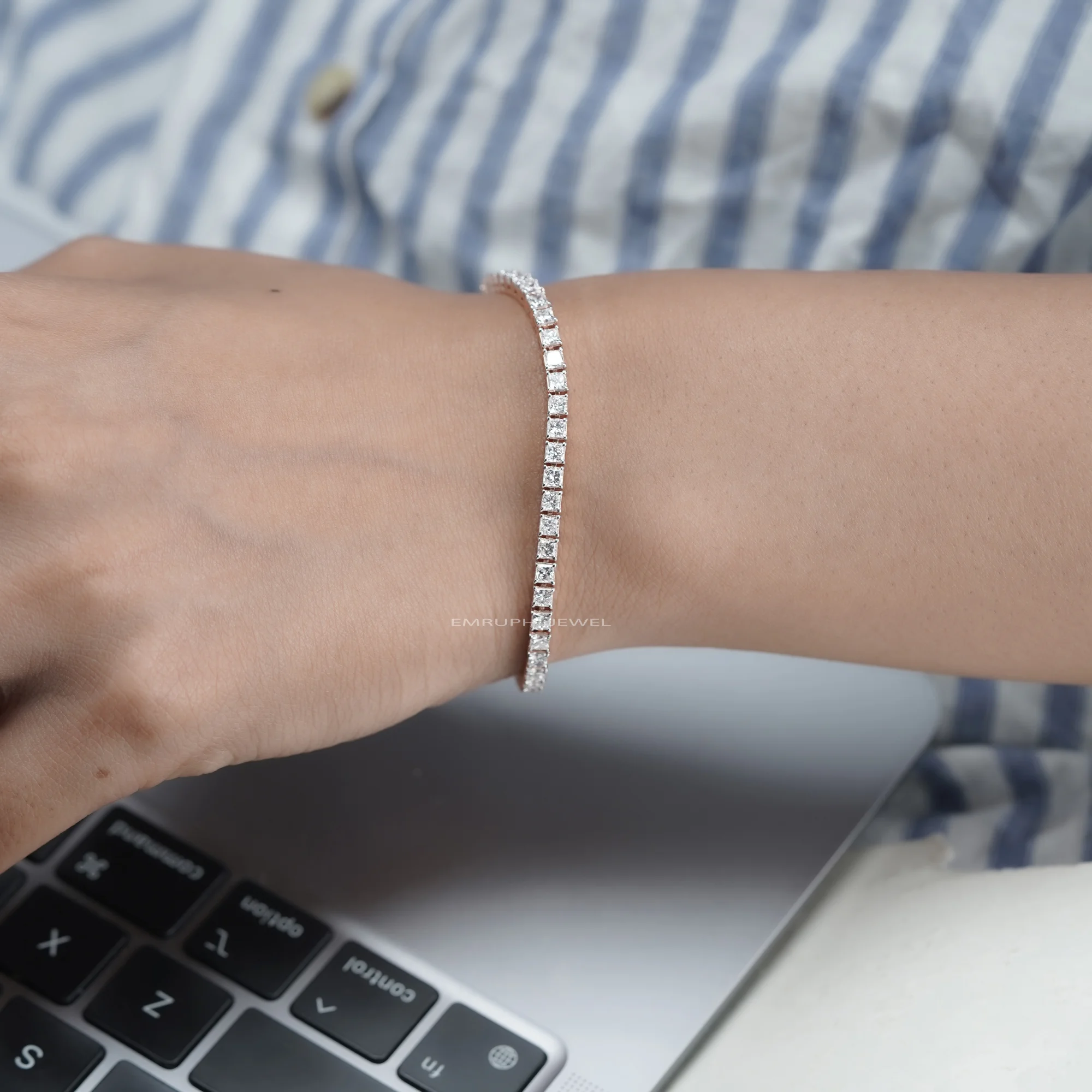 Princess Cut Lab Grown Diamond Tennis Bracelet, Gold Solitaire Bracelet — view 8