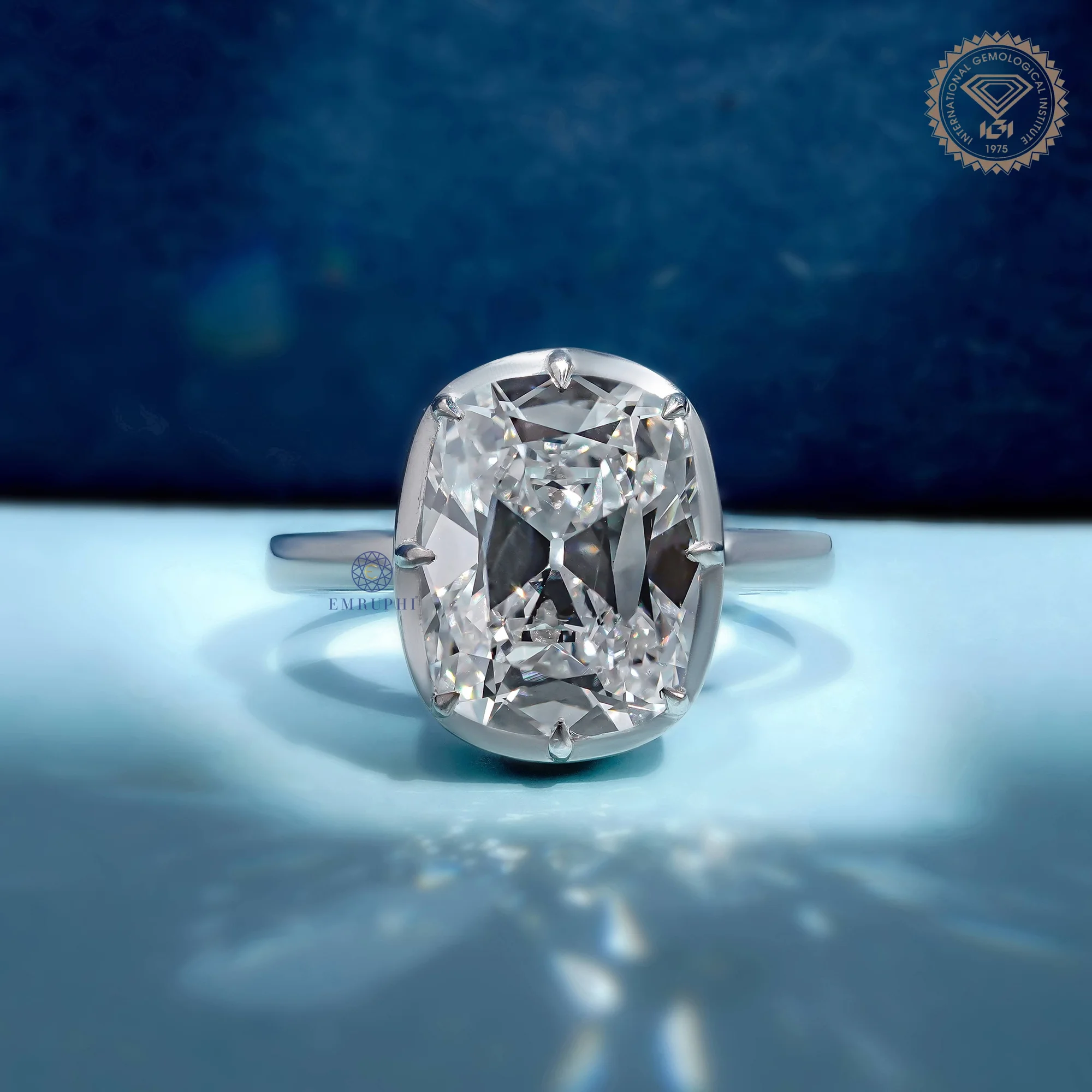 5.00 CT Old Mine Cushion Diamond Engagement Ring, Lab Grown Diamond Wedding Ring, IGI Certified Diamond Ring — view 2