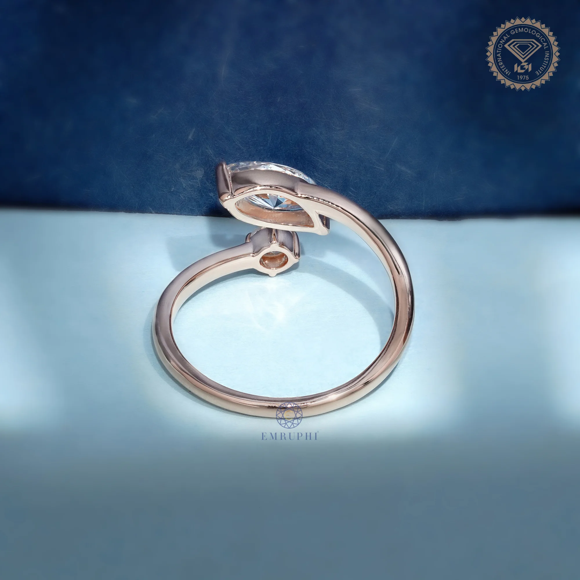 Marquise & Round Lab Grown Diamond Toi et Moi Ring, Open Wrap Engagement Ring, 14K Rose Gold Minimalist Bridal Ring — view 4
