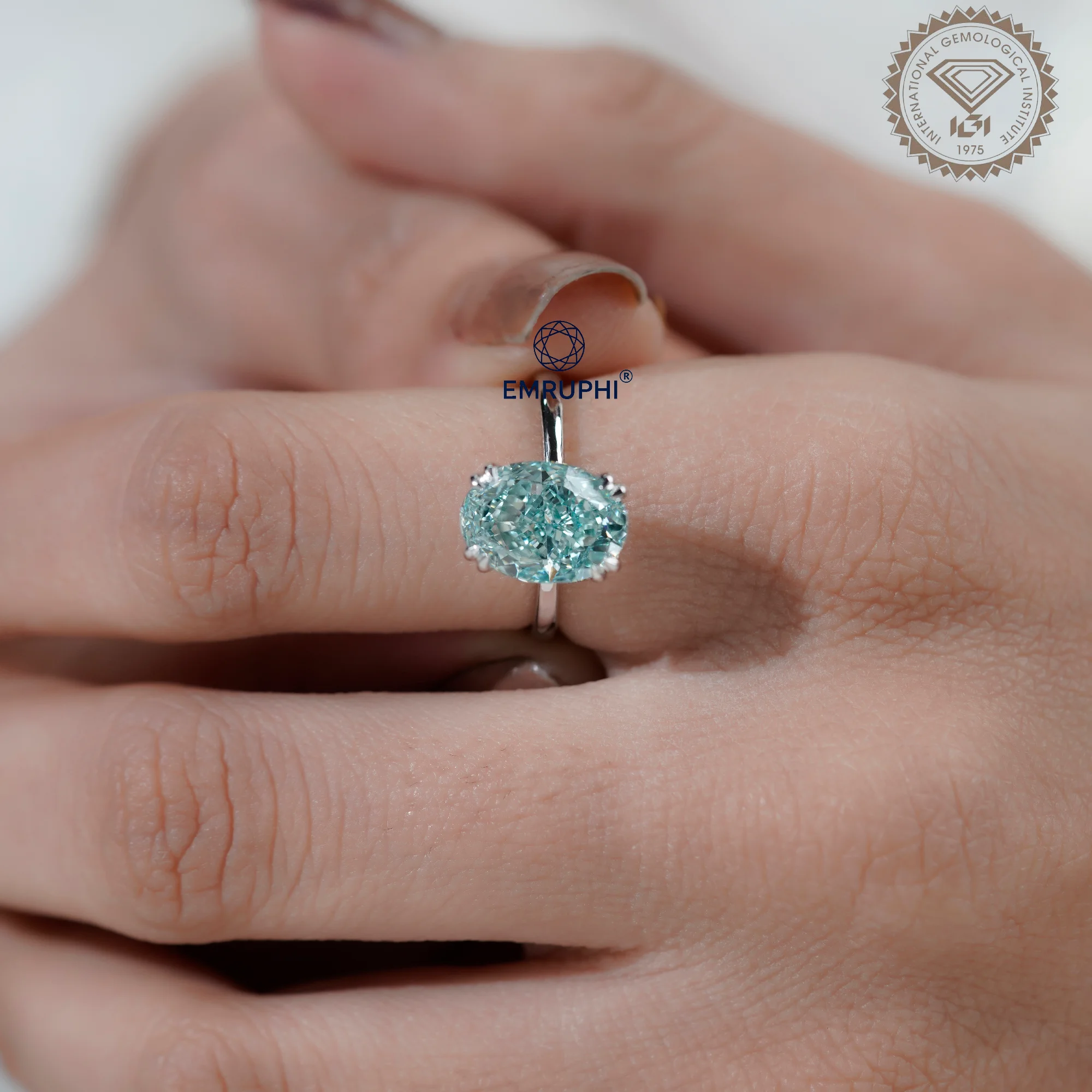 Oval Cut Lab Diamond Ring, Antique Color Diamond Ring, Four Claw Engagement Ring — view 9