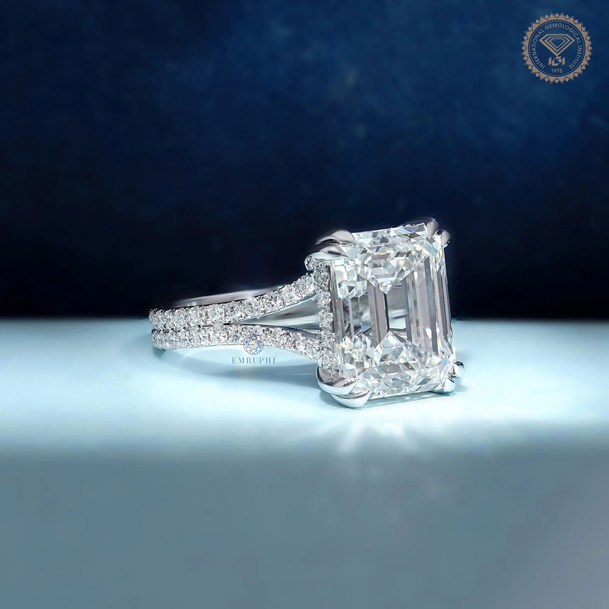 6 CT Emerald Lab Grown Diamond Ring, E-F-G Color, VVS2 Diamond, IGI Certified — view 3