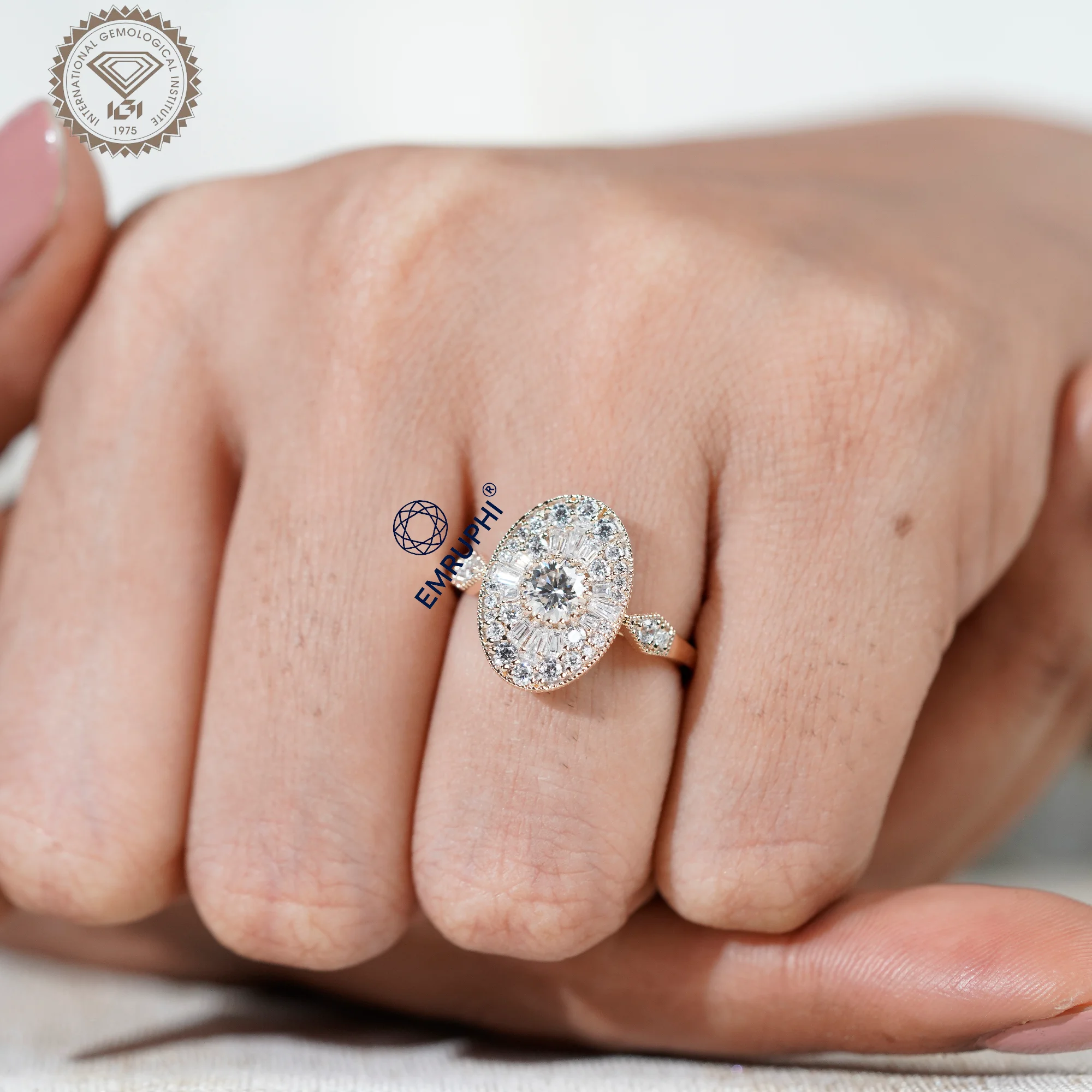 Oval Mosaic Moissanite Ring | Art Deco Brilliant Cut Engagement Ring — view 9