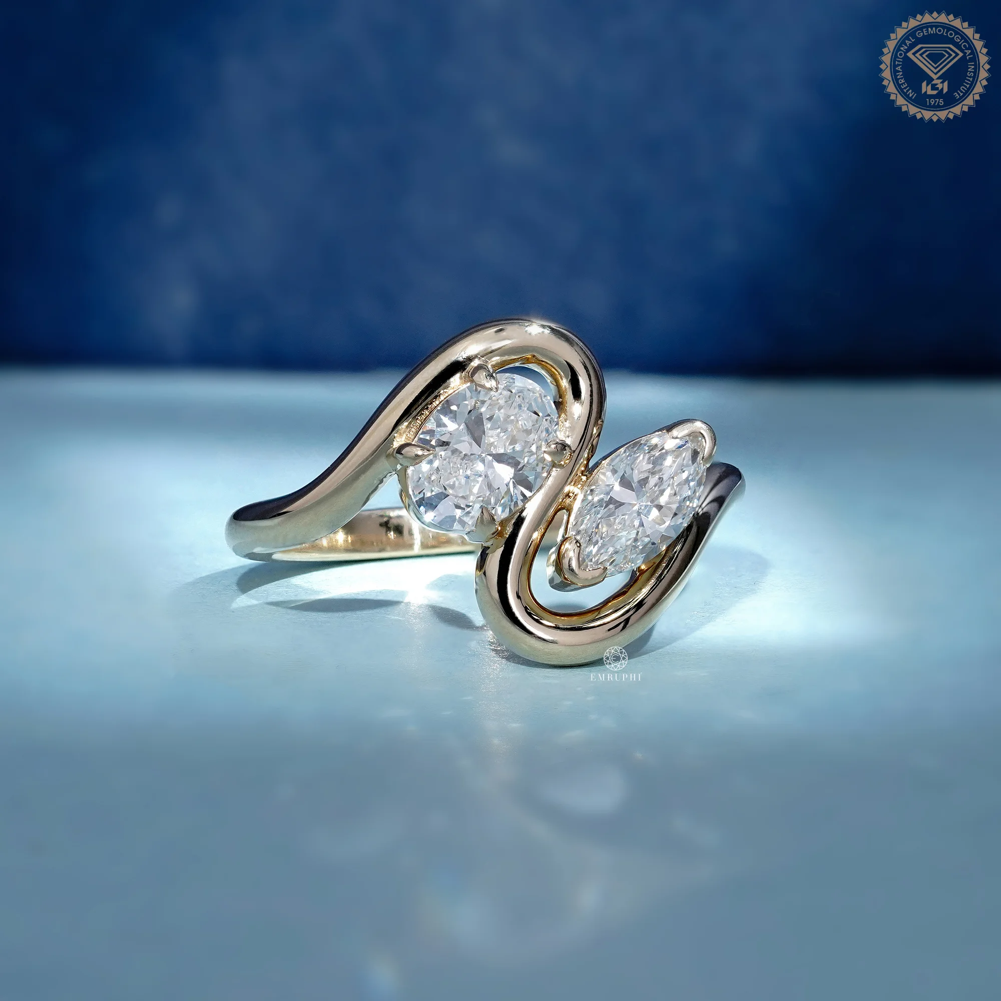 Toi et Moi Lab Grown Diamond Ring, Oval and Marquise Two Stone Engagement Ring — view 3