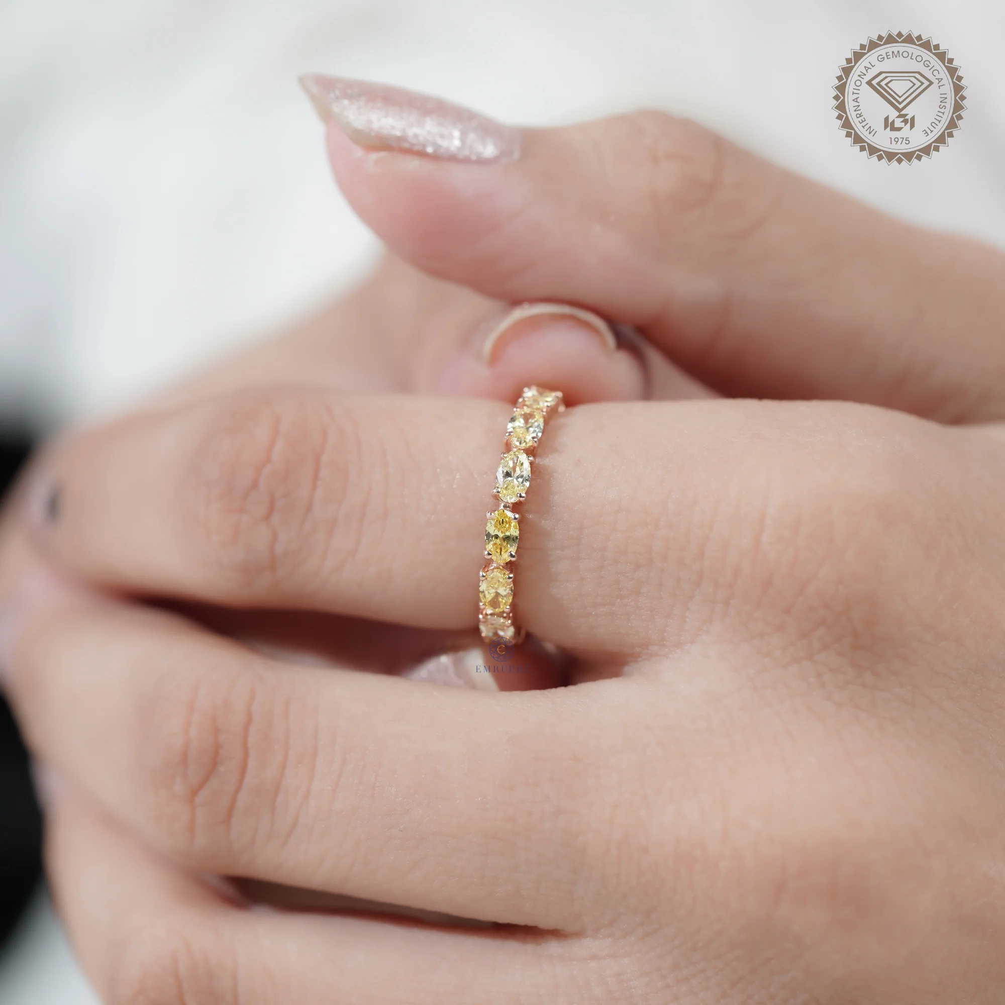 Oval Vivid Yellow Eternity Band, Yellow Diamond Wedding Band, Oval Eternity Ring — view 7