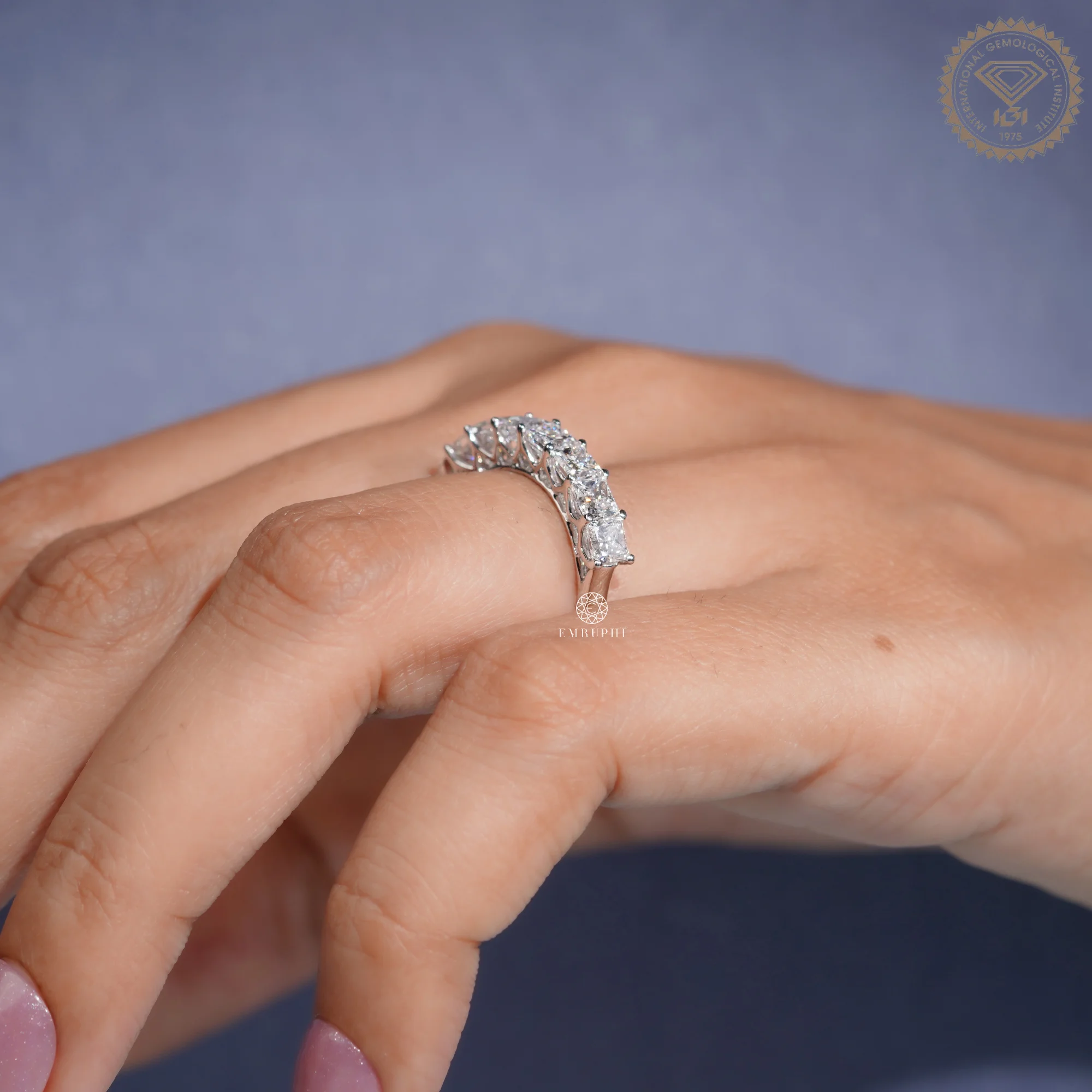 Princess Lab Grown Half Eternity Band, 14K White Gold Ring, Stackable Diamond Band — view 10