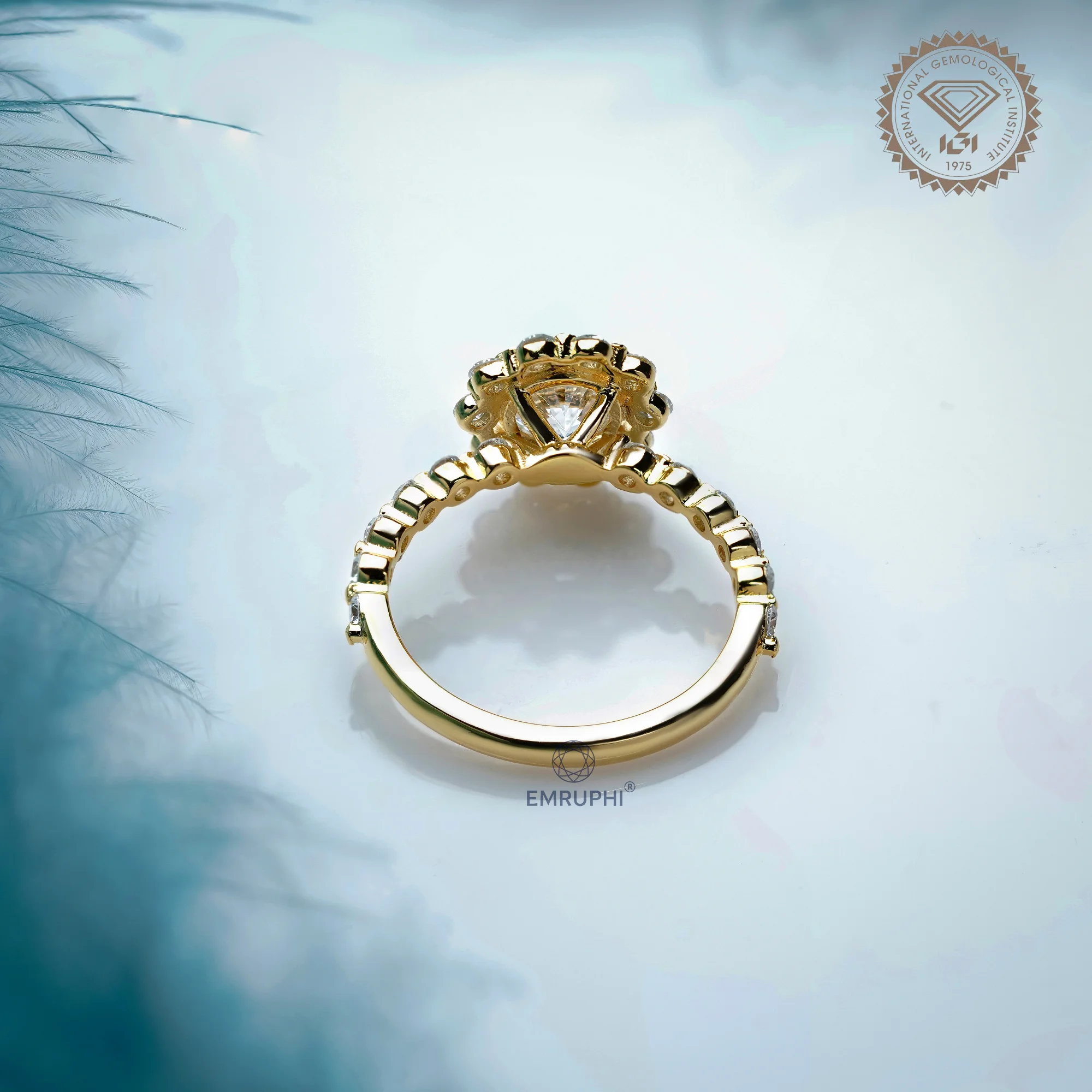 1.00 CT Round Lab Grown Diamond Halo Engagement Ring, 18k Gold Wedding Band — view 4