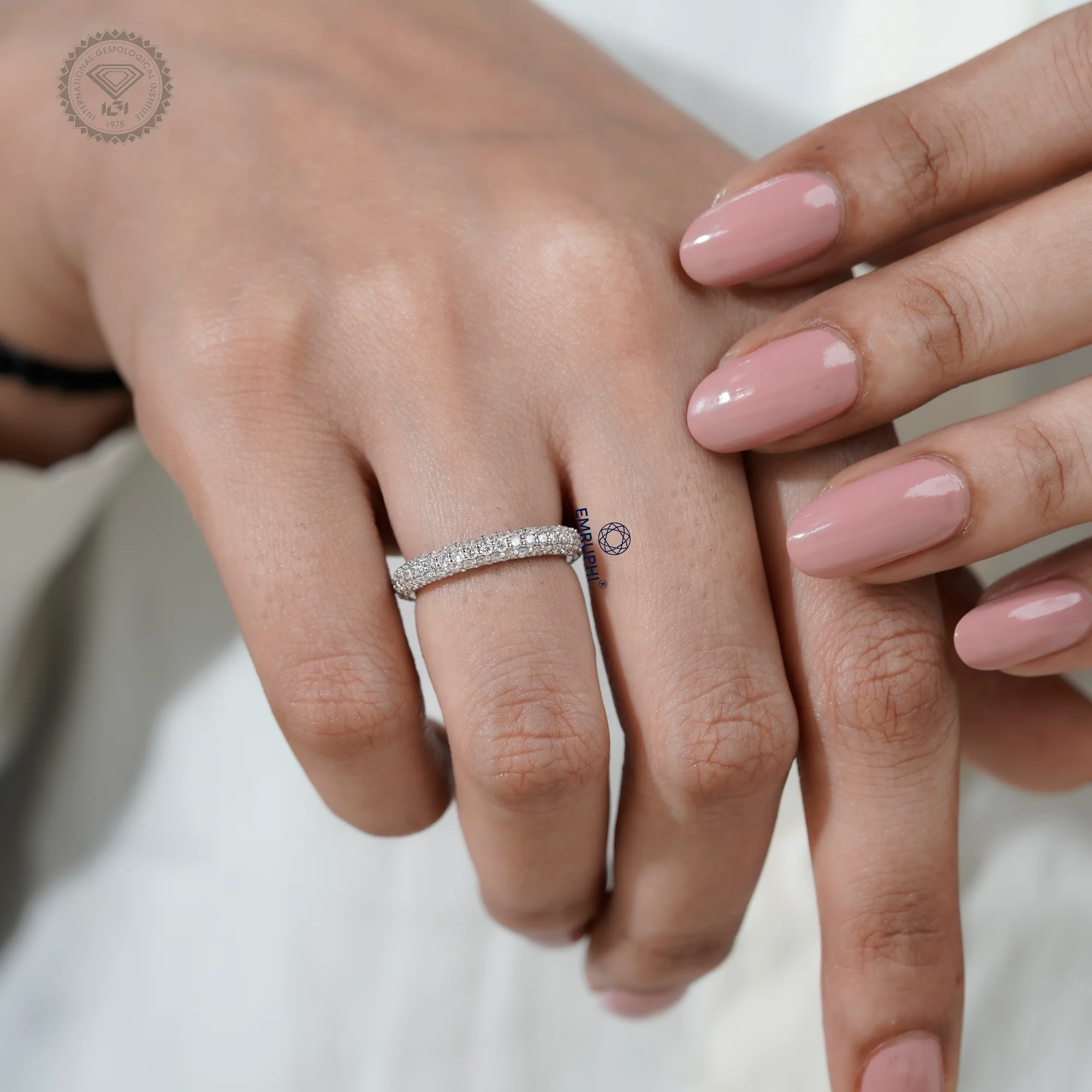 3 Row Lab Diamond Eternity Band, 3mm Wedding, Stackable Full Ring — view 11