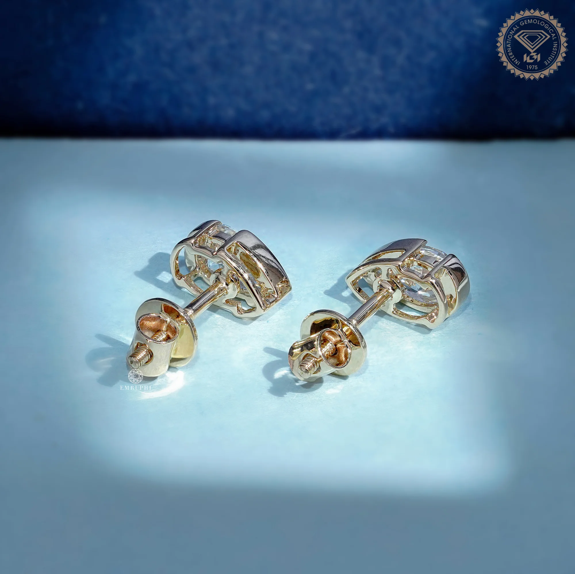 1.00 TCW Pear Shape Lab Grown Diamond Earrings, Half Bezel Set Stud — view 4