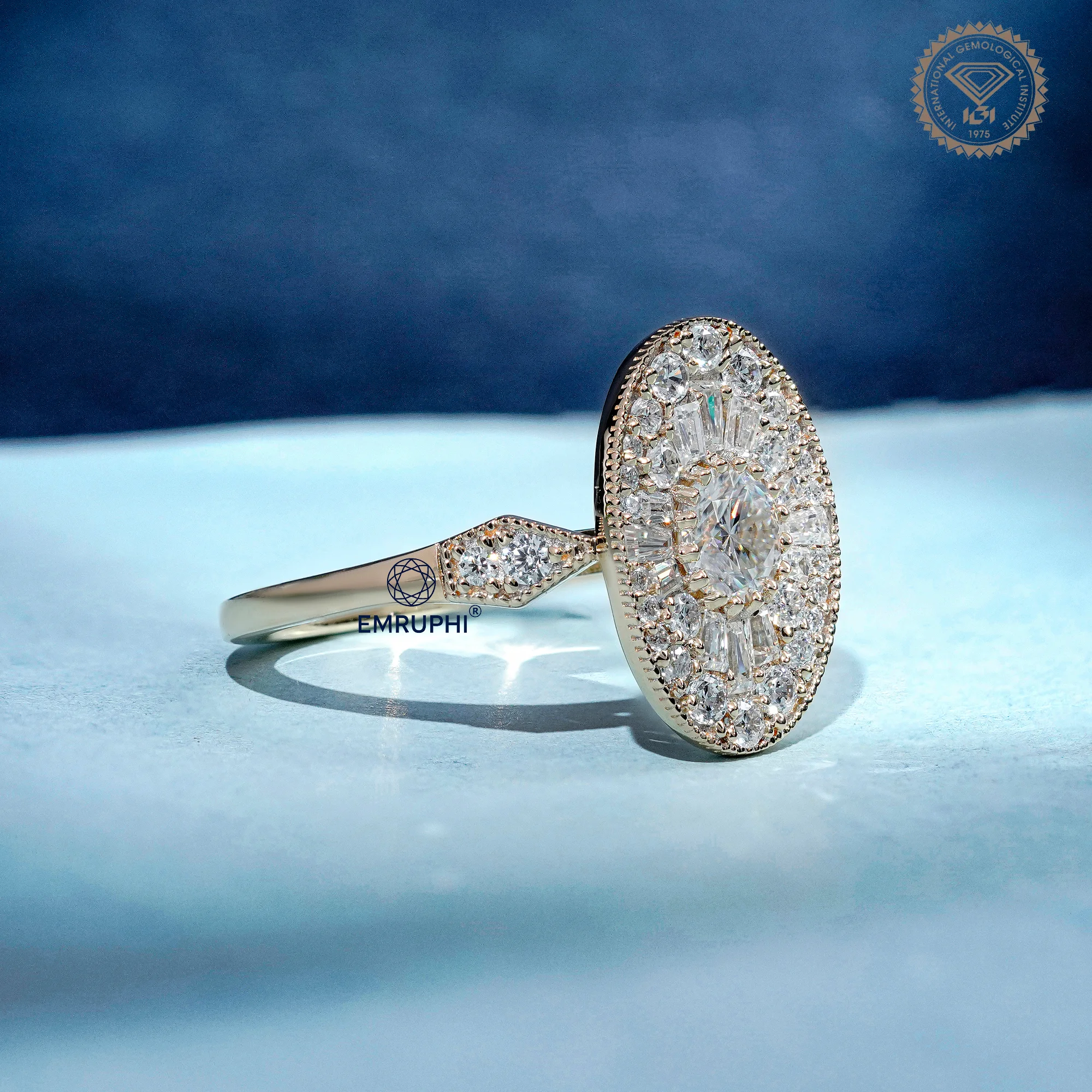 Oval Mosaic Moissanite Ring | Art Deco Brilliant Cut Engagement Ring — view 3