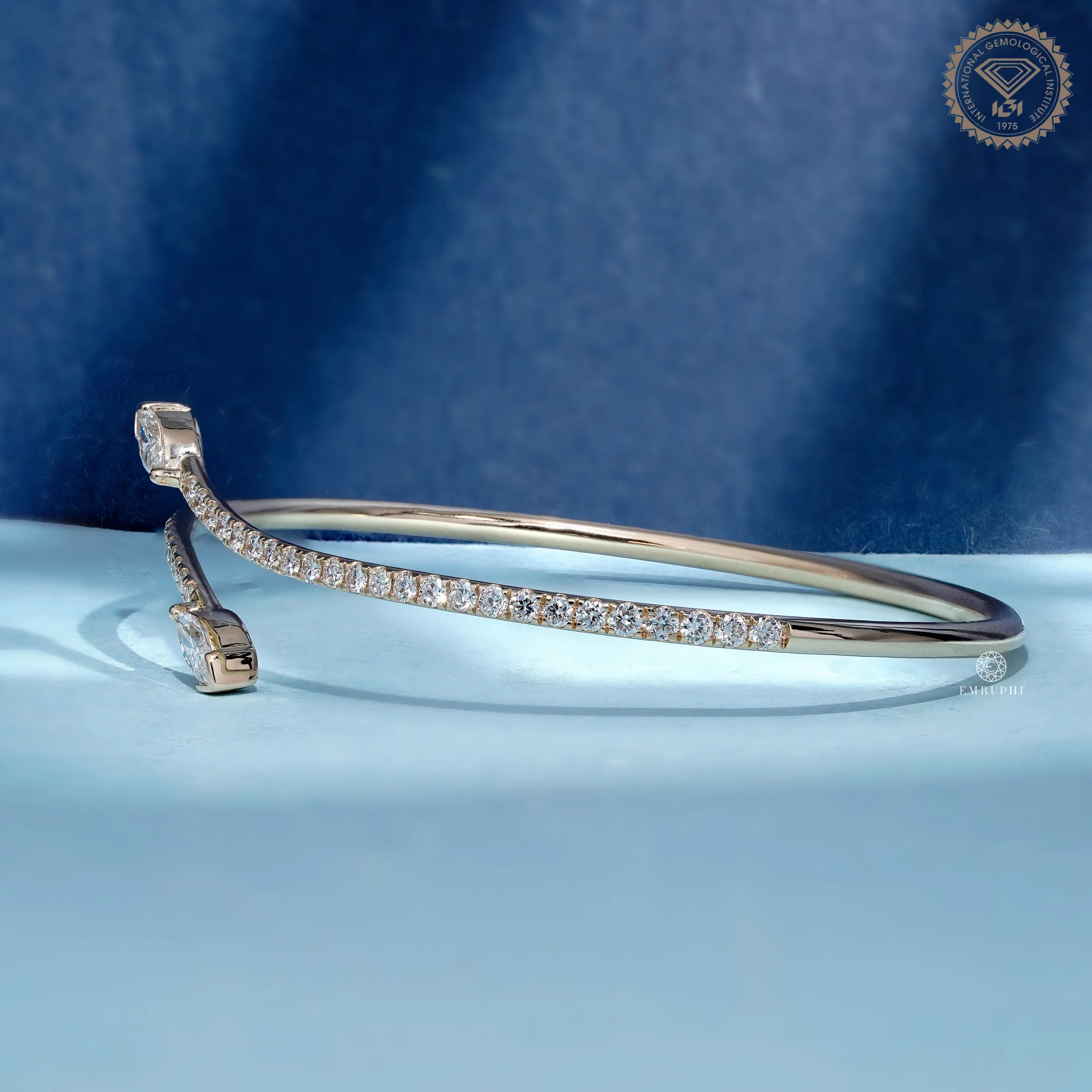 Open Cuff Diamond Bangle Bracelet, Marquise Pave Bracelet, 14K Cross Over Bangle — view 3