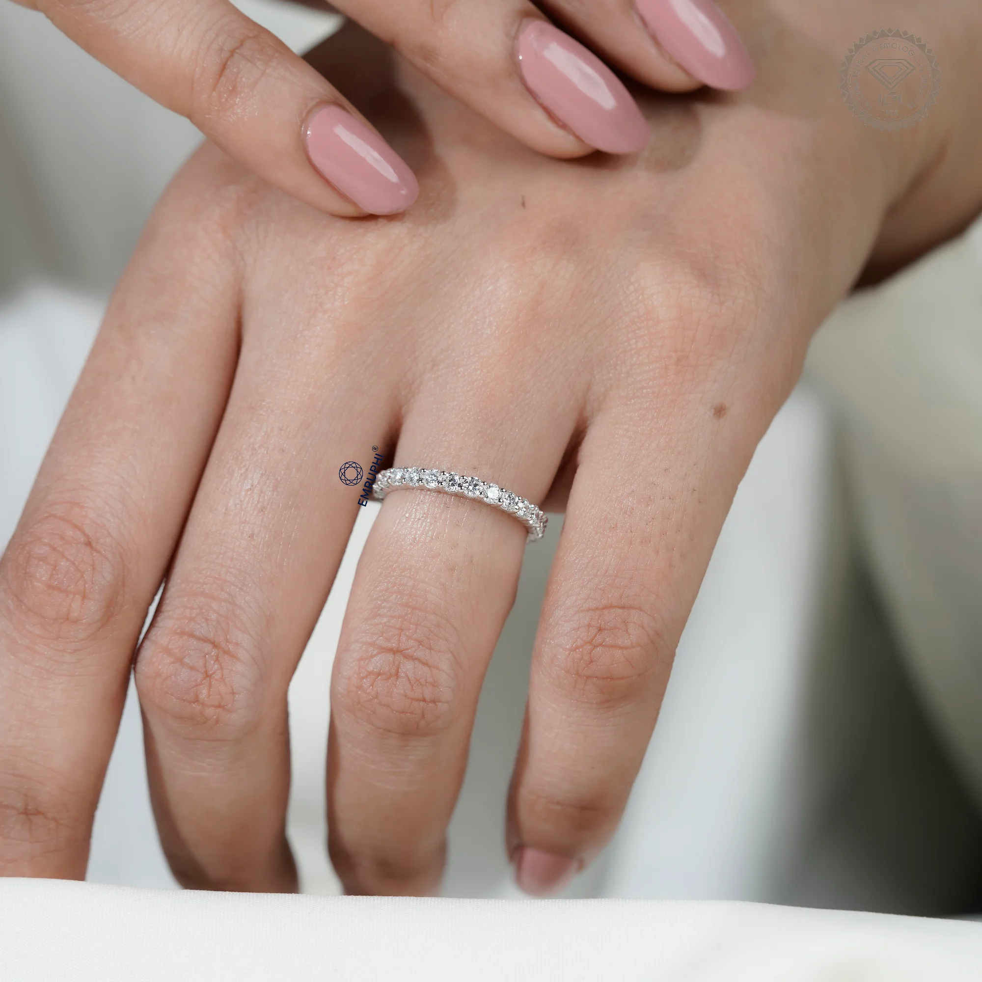 14k Gold Full Eternity Band, Round Lab-Grown Diamond daily wear Ring — view 9