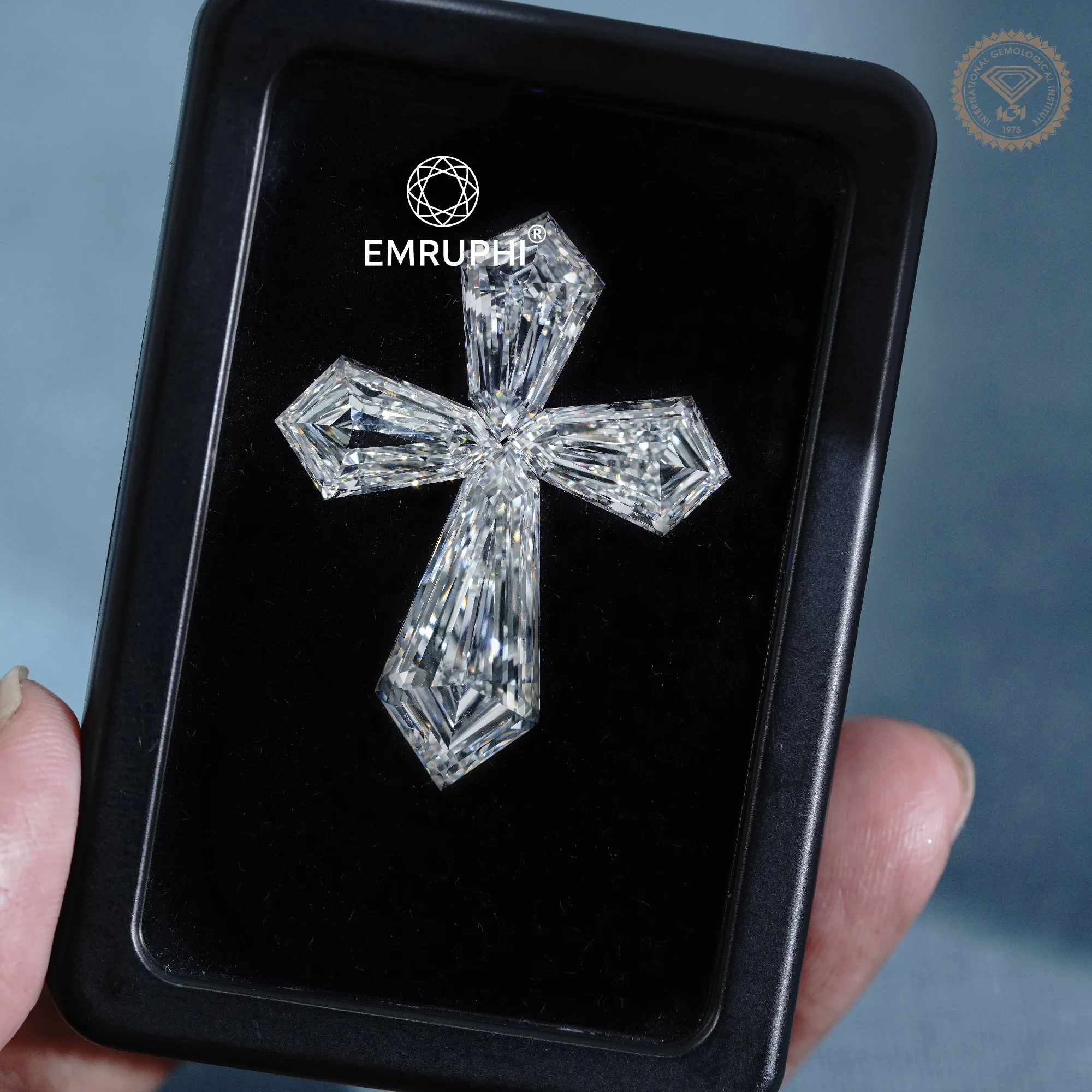 Cross Shape Lab Grown Diamond for Pendant, Geometric Religious Jewelry, IGI Certified — view 2