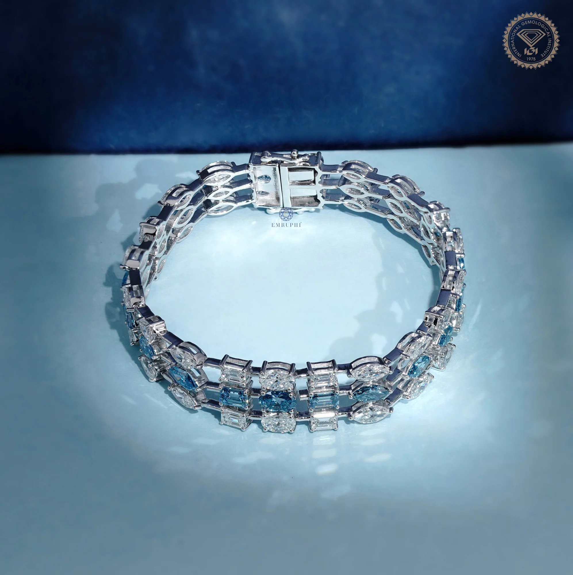 Blue and White Mixed Shape Lab Grown Diamond Bracelet — view 7