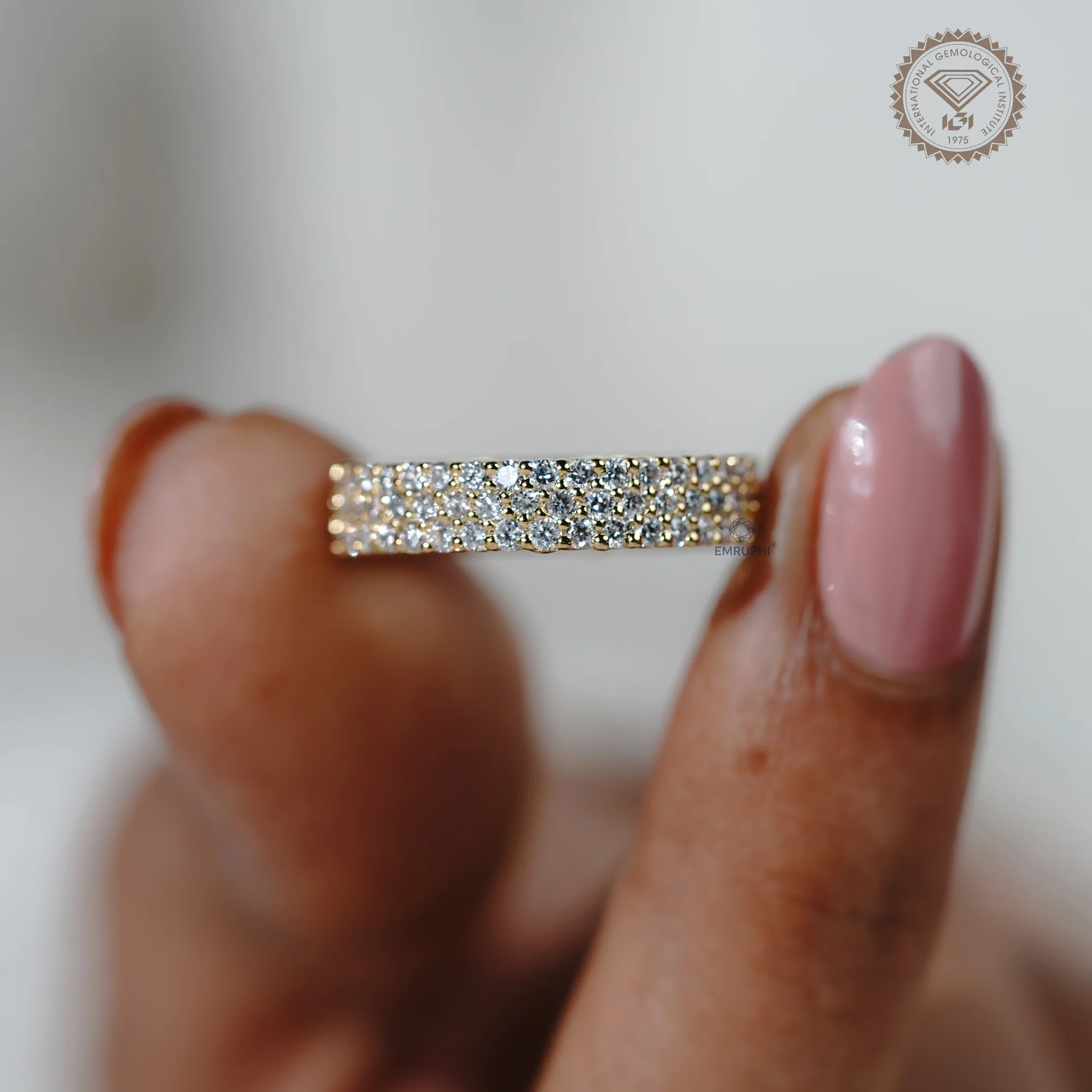 Three Row Lab Diamond Full Eternity Band, Stackable Gold Wedding Ring — view 14