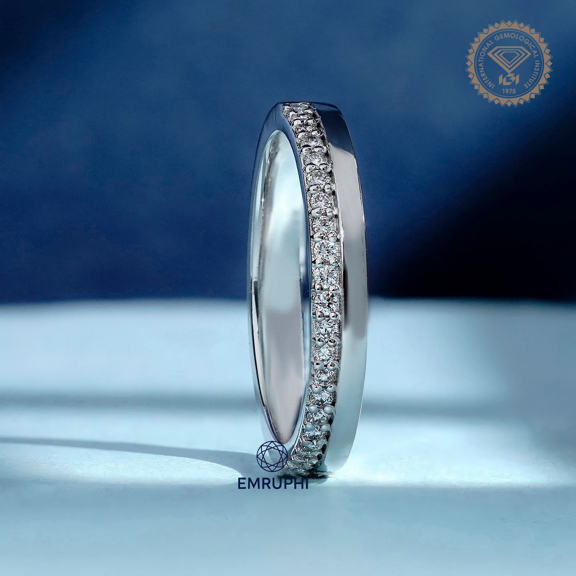 3 MM Pave Set Lab Diamond Wedding Band, Half Diamond Half Plain Band, Anniversary Gift — view 2