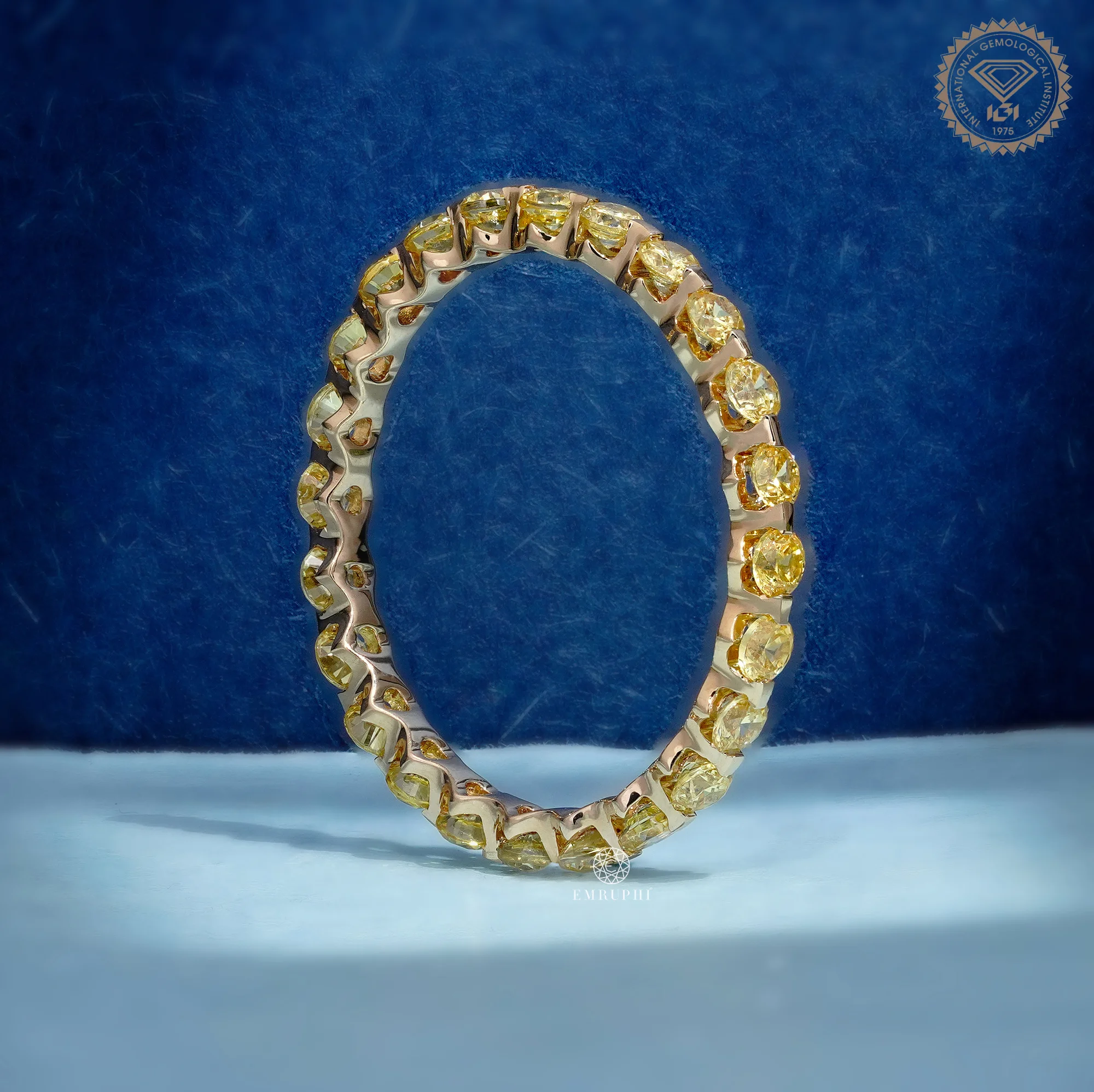 Fancy Yellow Diamond Eternity Band, Round Vivid Yellow Wedding Band — view 3