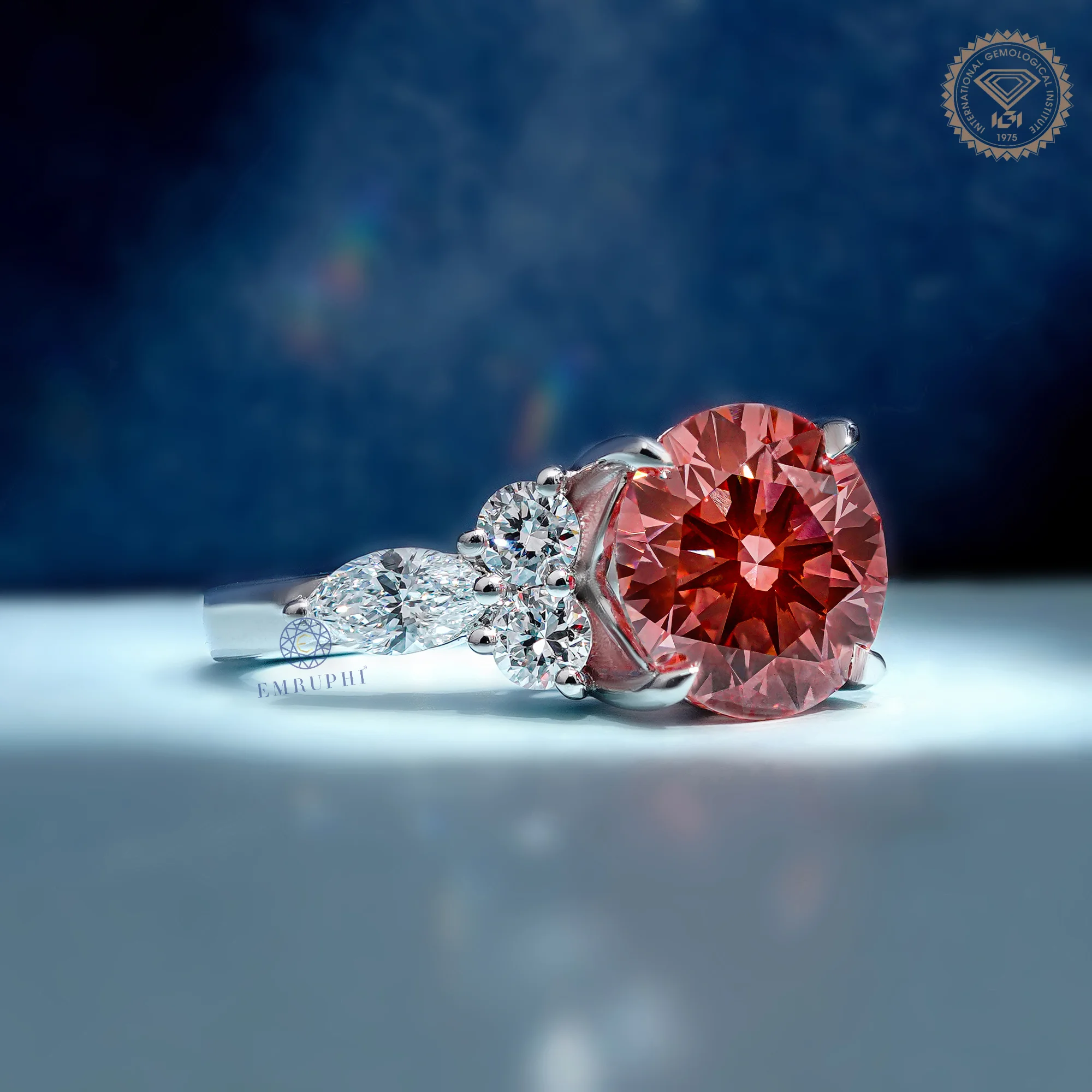 3 CT Round Vivid Pink Diamond Ring, Pink Lab Grown Diamond Engagement Ring — view 3