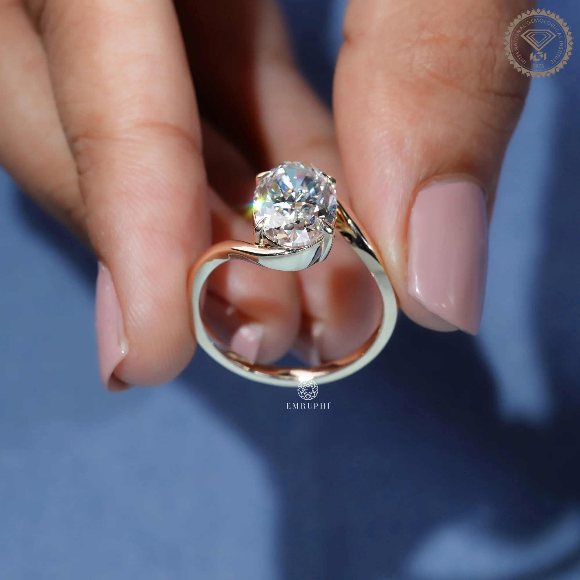 Oval Lab Grown Diamond Engagement Ring, Modern Wave Solitaire Ring — view 7
